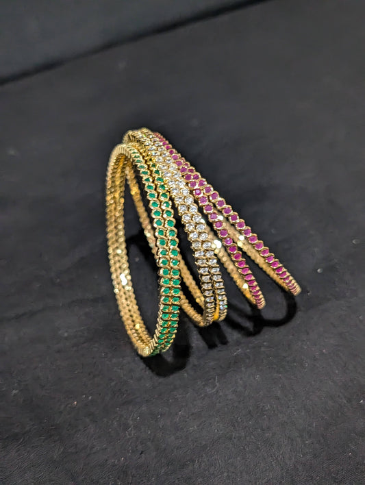 3 color CZ one gram gold polished bangles - Set of 6 - 2x8 size - Simpliful