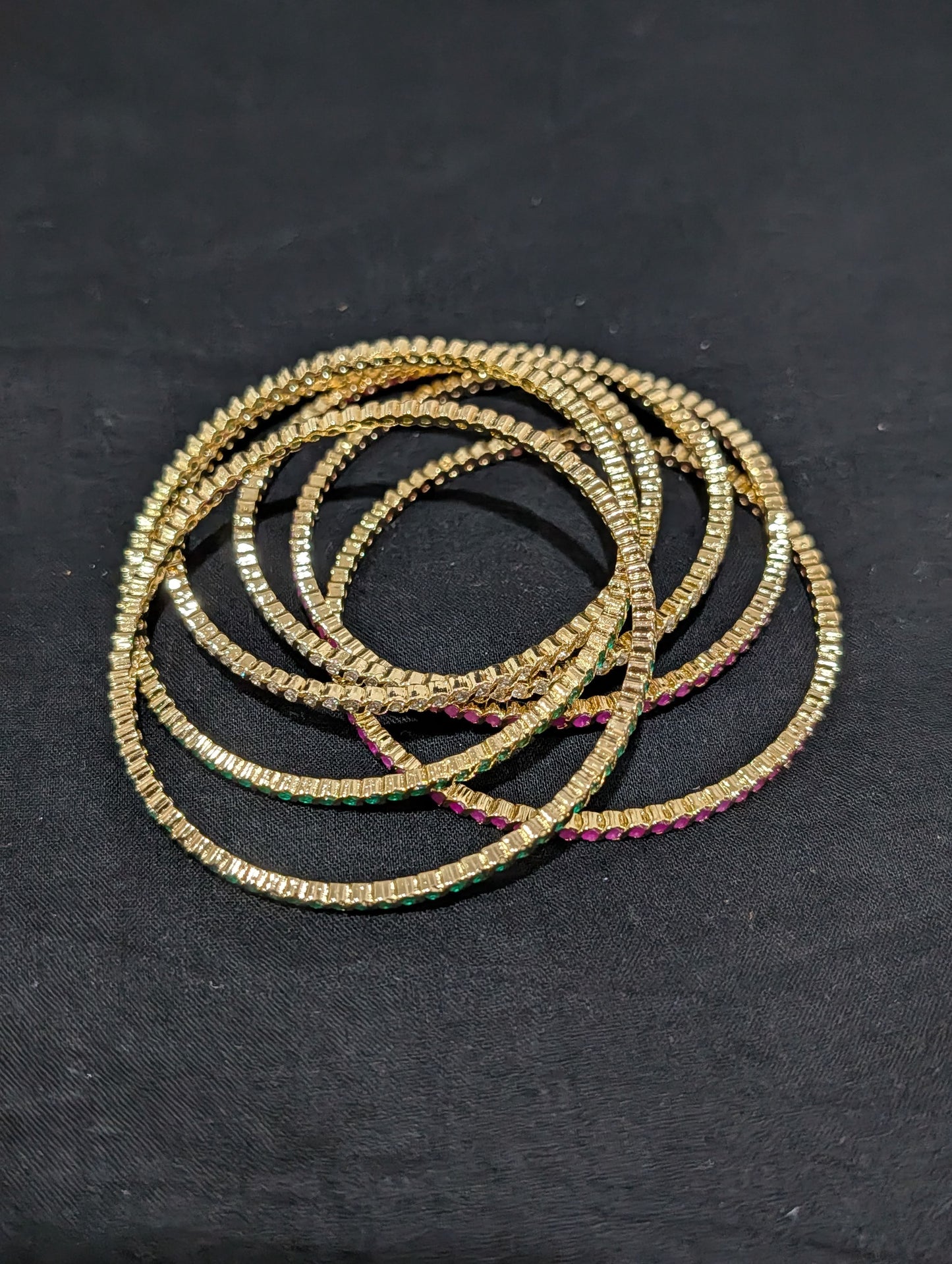 3 color CZ one gram gold polished bangles - Set of 6 - 2x8 size - Simpliful