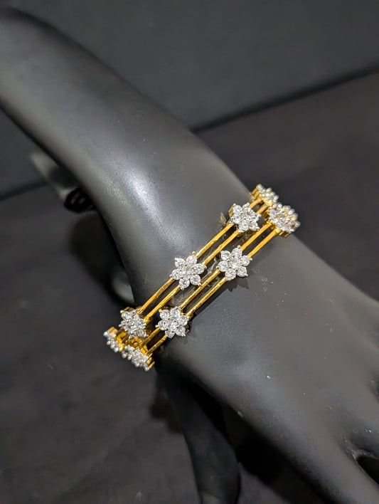 Dual line White CZ one gram gold polished bangles - Simpliful