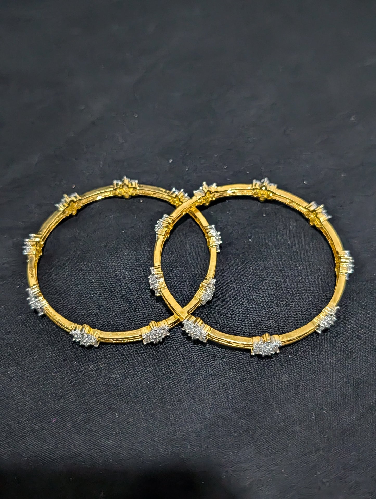 Dual line White CZ one gram gold polished bangles - Simpliful