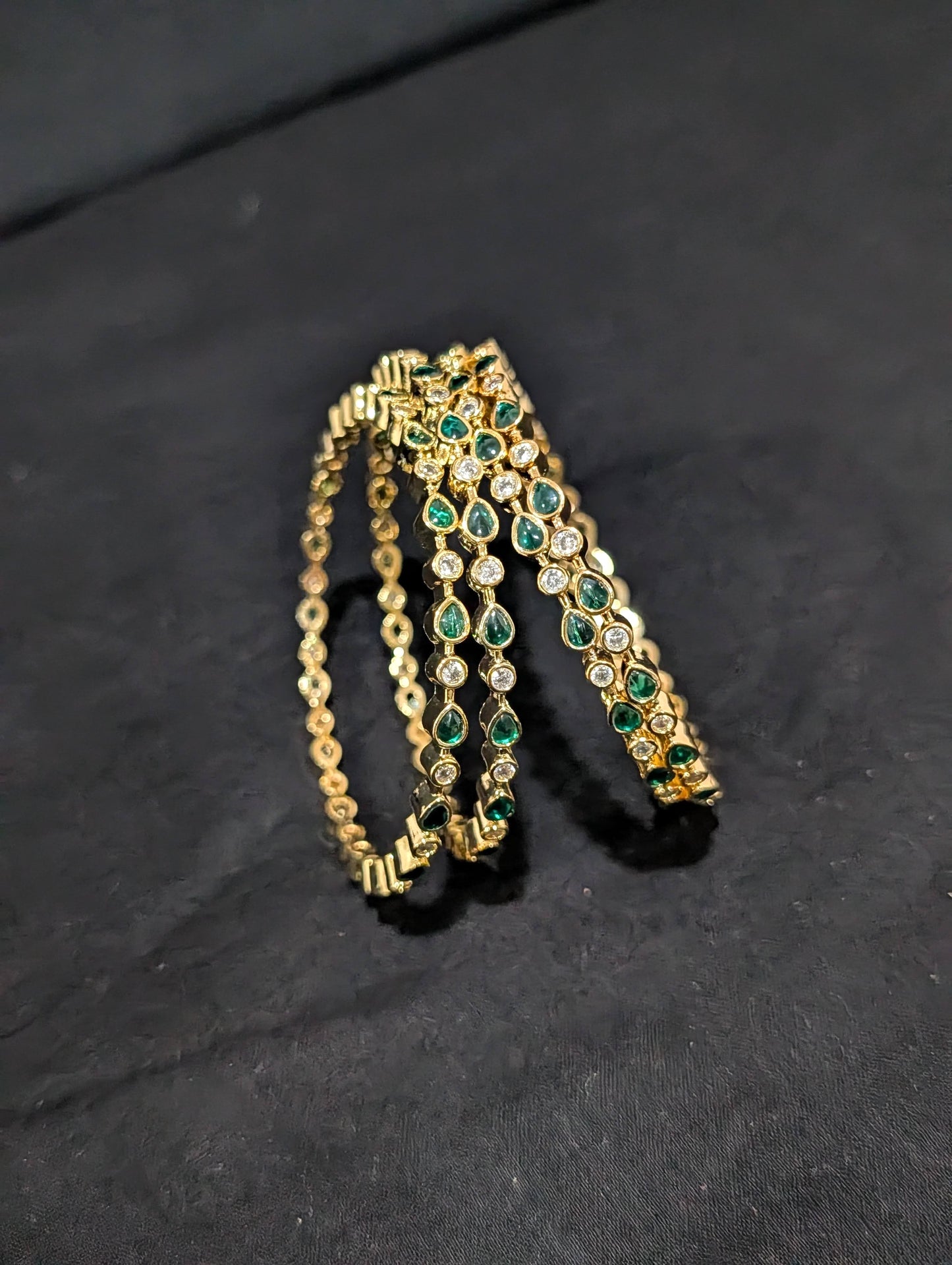 Green kemp White CZ one gram gold polished bangles - Simpliful