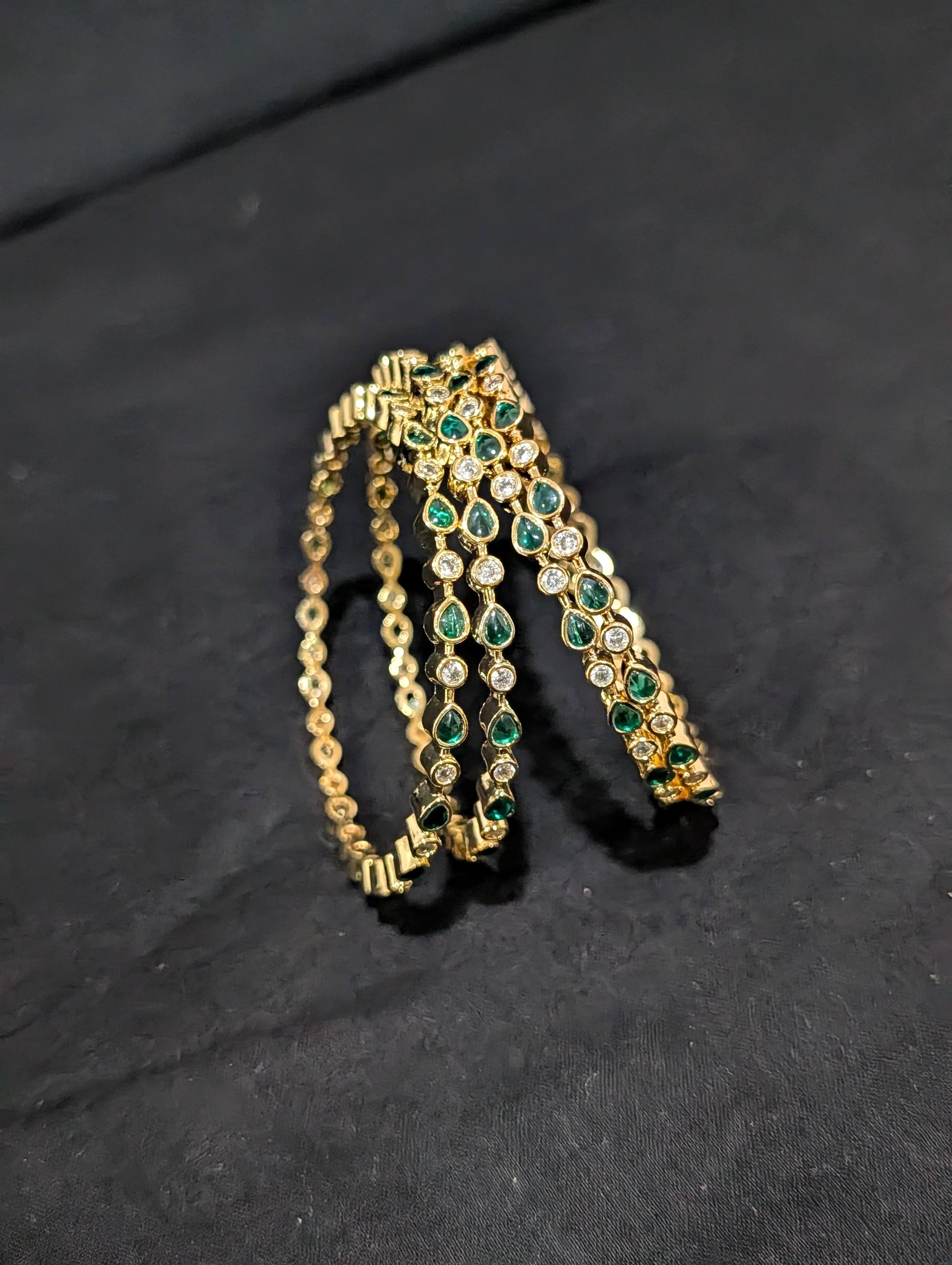 Green kemp White CZ one gram gold polished bangles - Simpliful