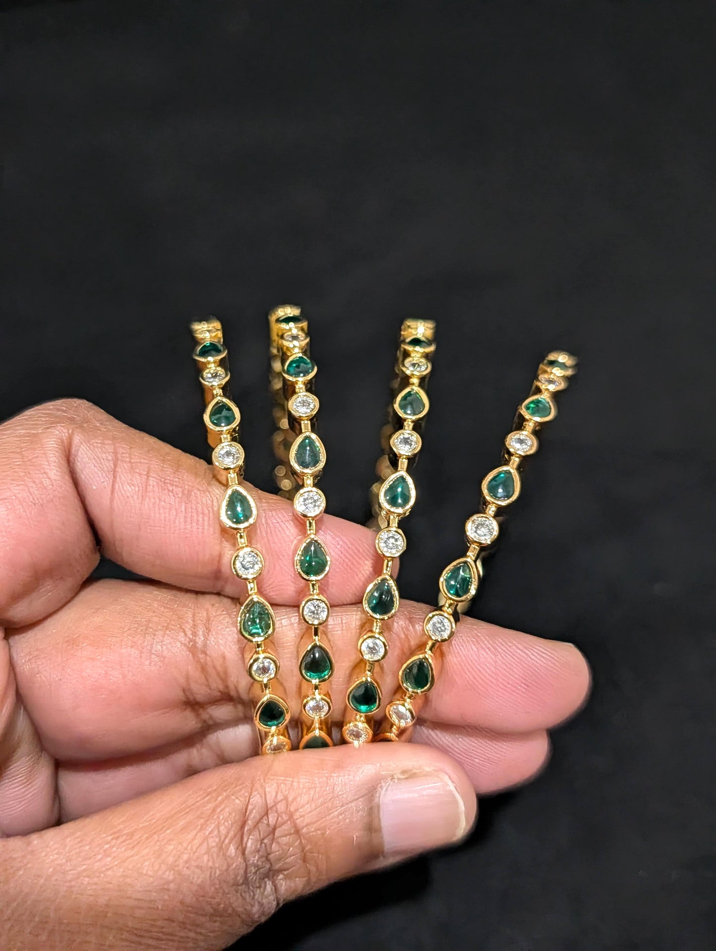 Green kemp White CZ one gram gold polished bangles - Simpliful