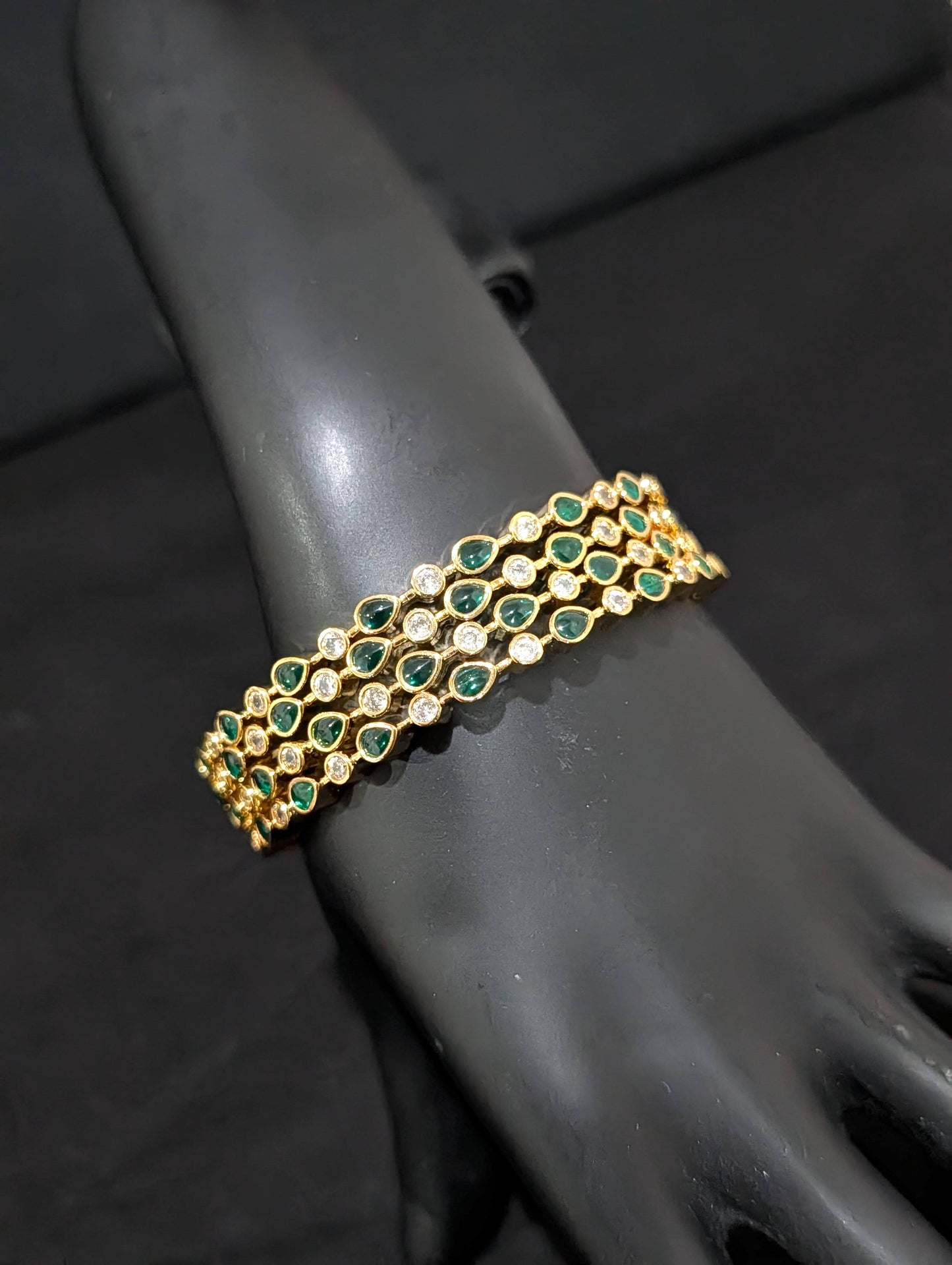 Green kemp White CZ one gram gold polished bangles - Simpliful
