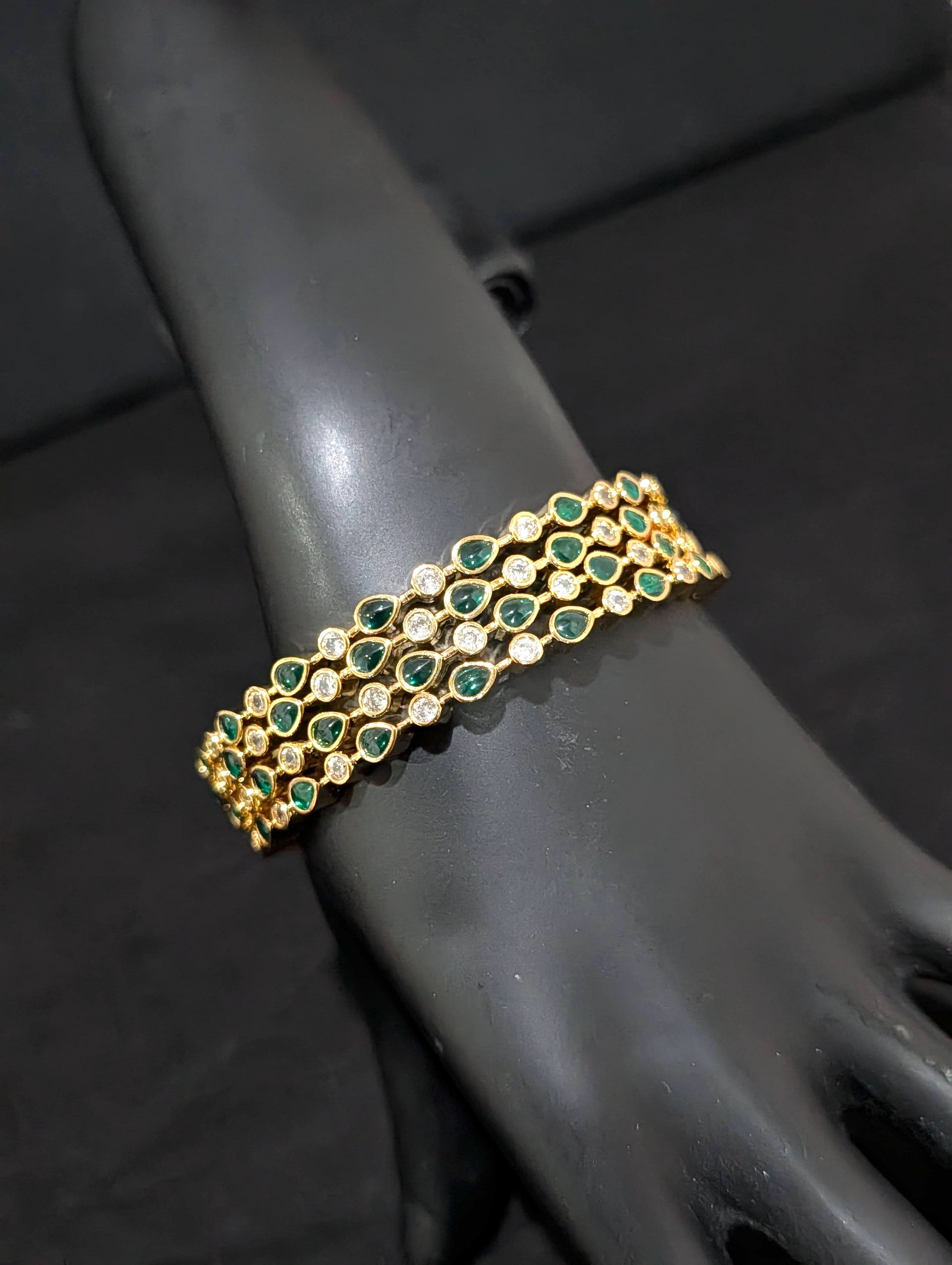 Green kemp White CZ one gram gold polished bangles - Simpliful