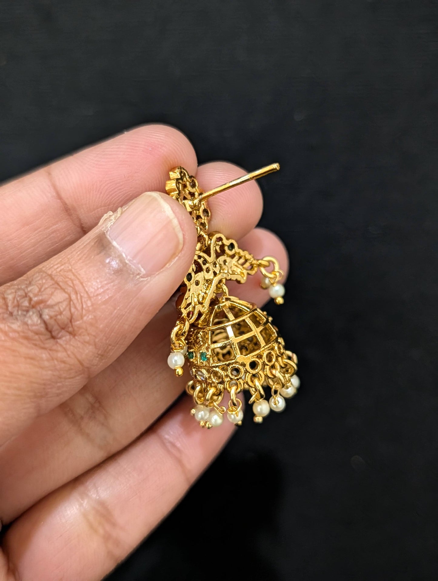 Shiny gold plated CZ Peacock Jhumka Earrings - Simpliful