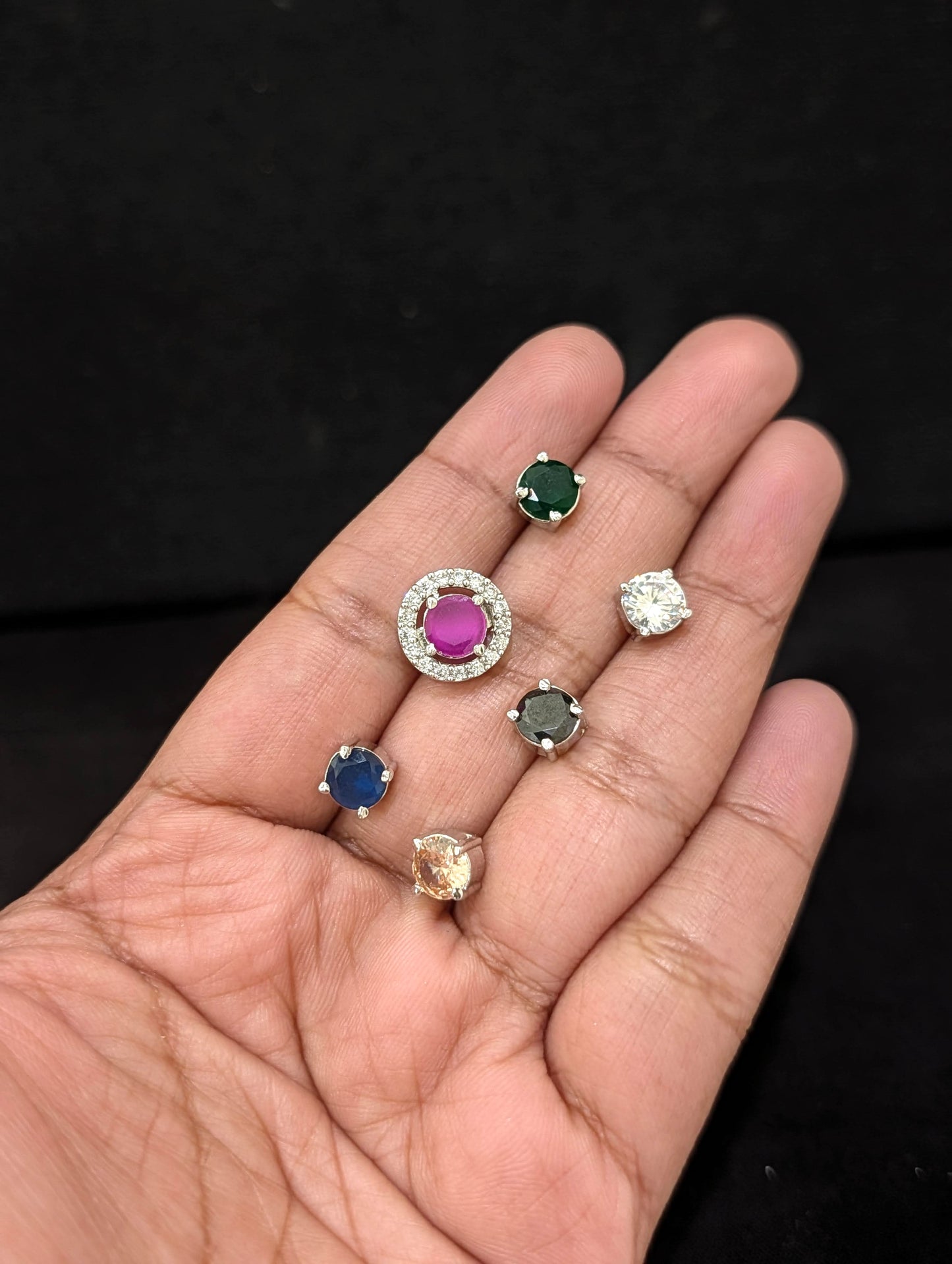 6 colors changeable - Round CZ Stud Earrings - Simpliful
