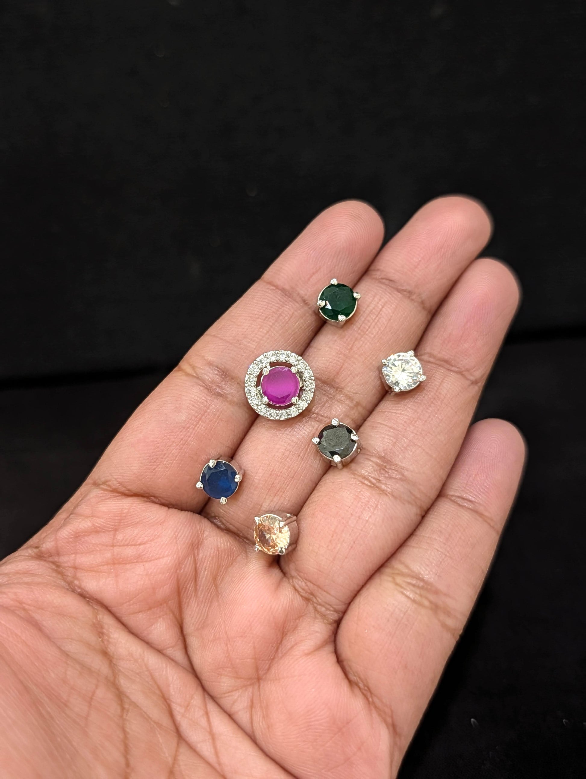 6 colors changeable - Round CZ Stud Earrings - Simpliful