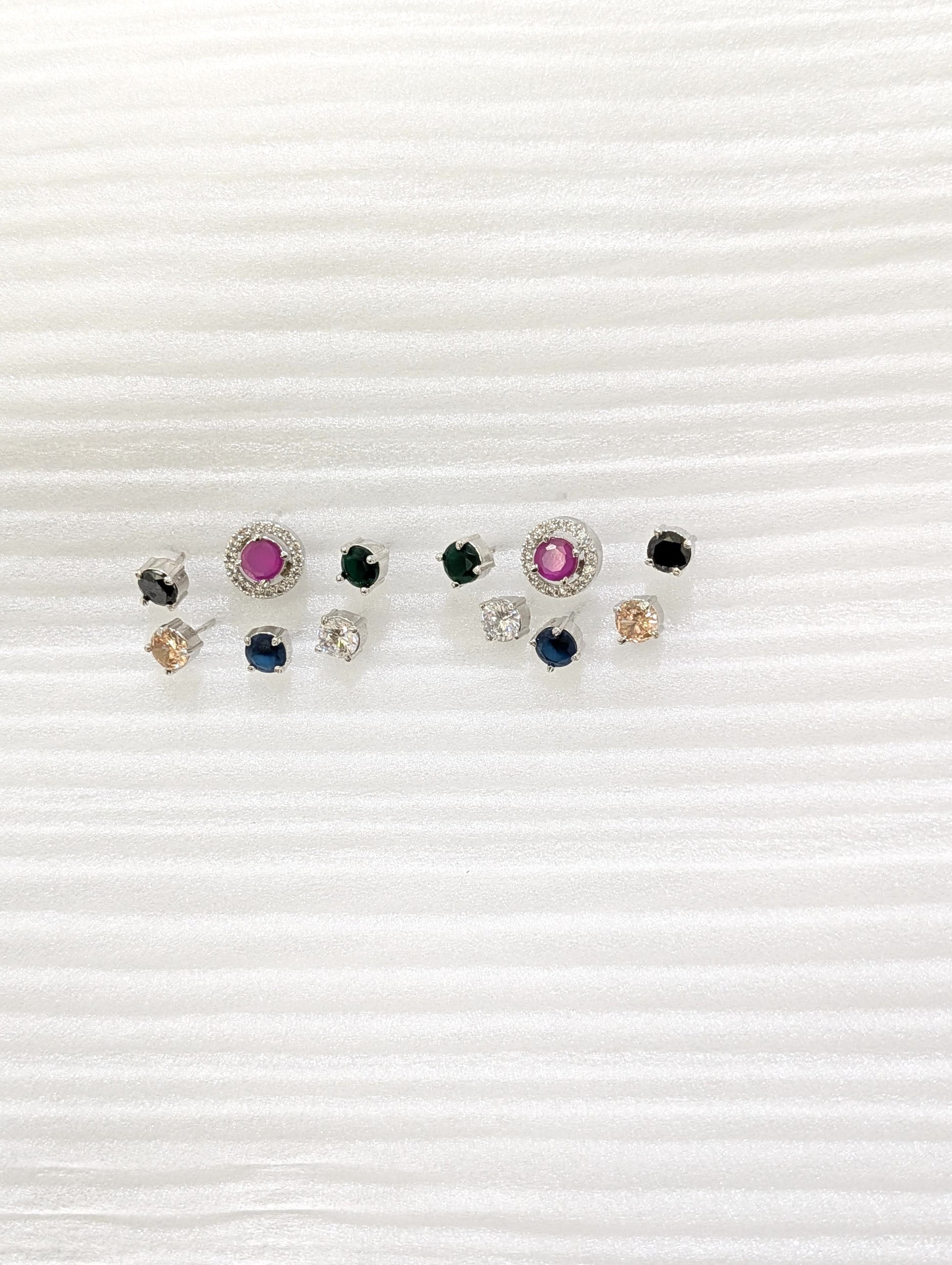 6 colors changeable - Round CZ Stud Earrings - Simpliful