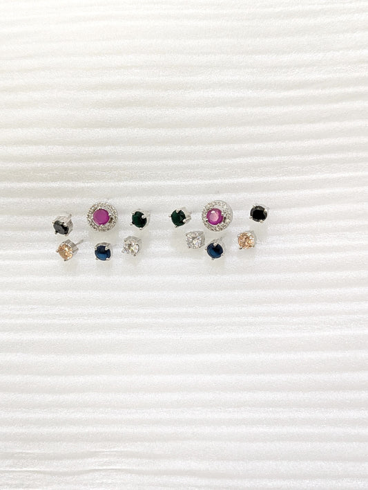 6 colors changeable - Round CZ Stud Earrings - Simpliful