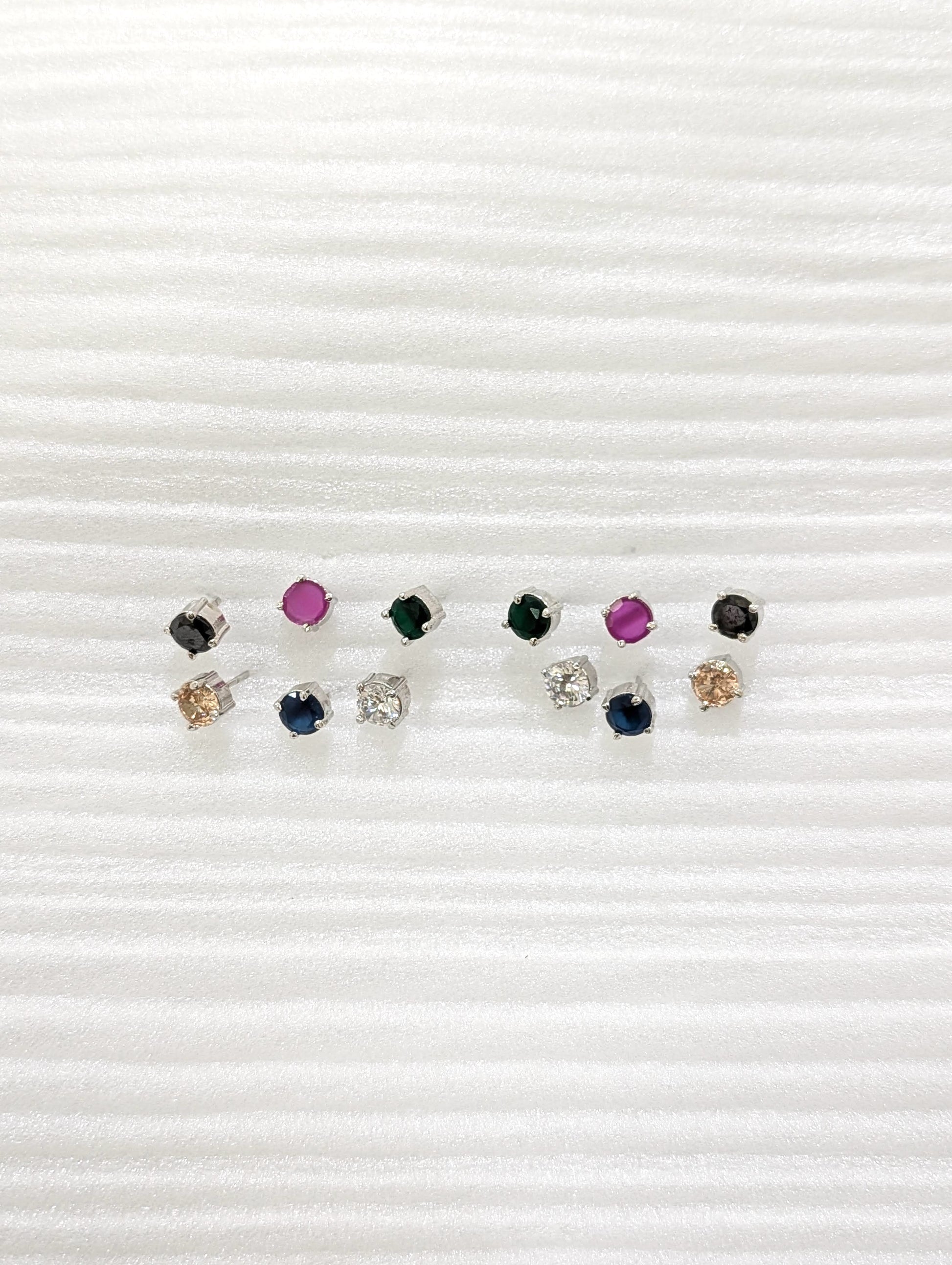 6 colors changeable - Round CZ Stud Earrings - Simpliful