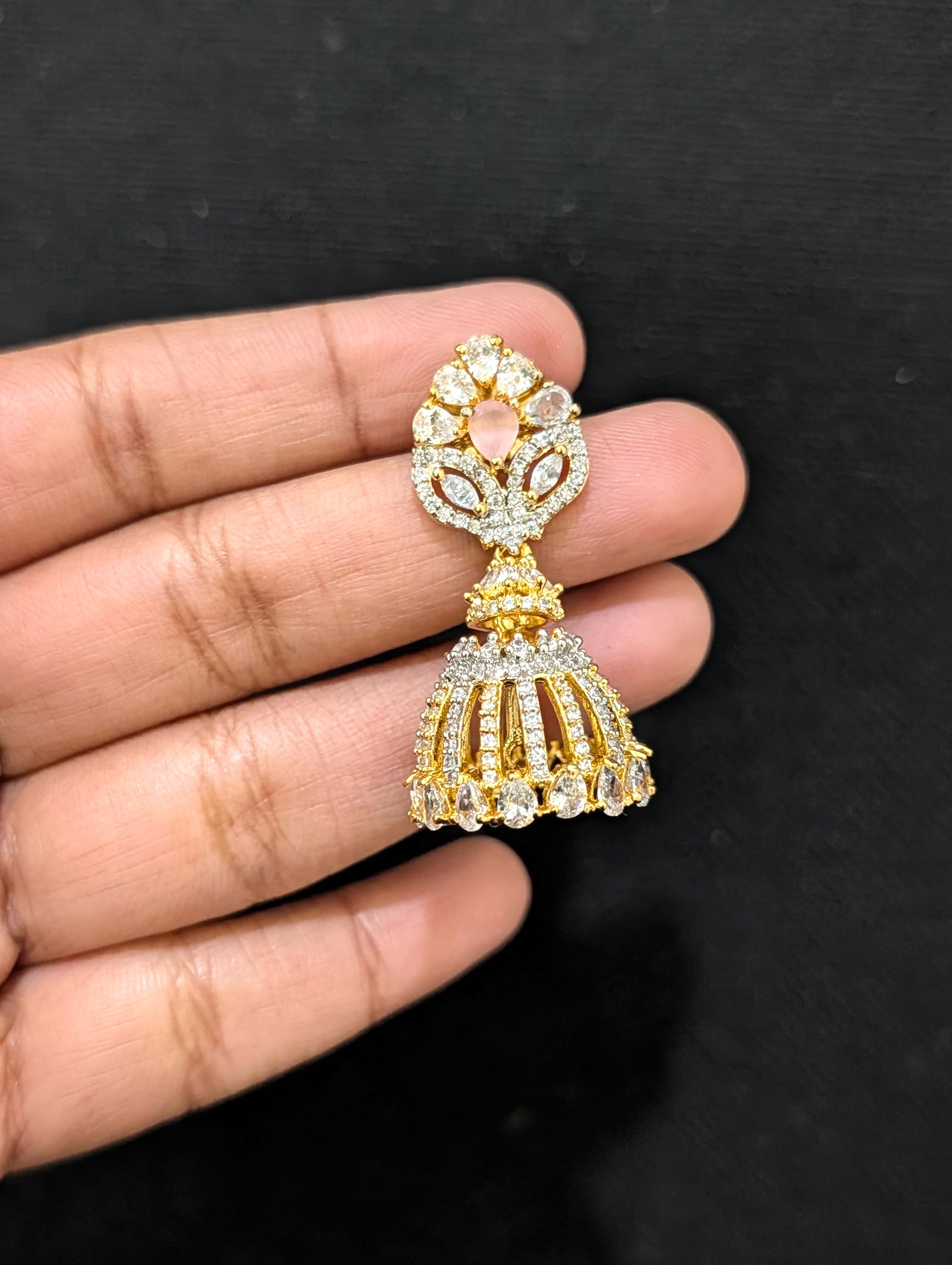 Leafy CZ Jhumka Earrings - Simpliful