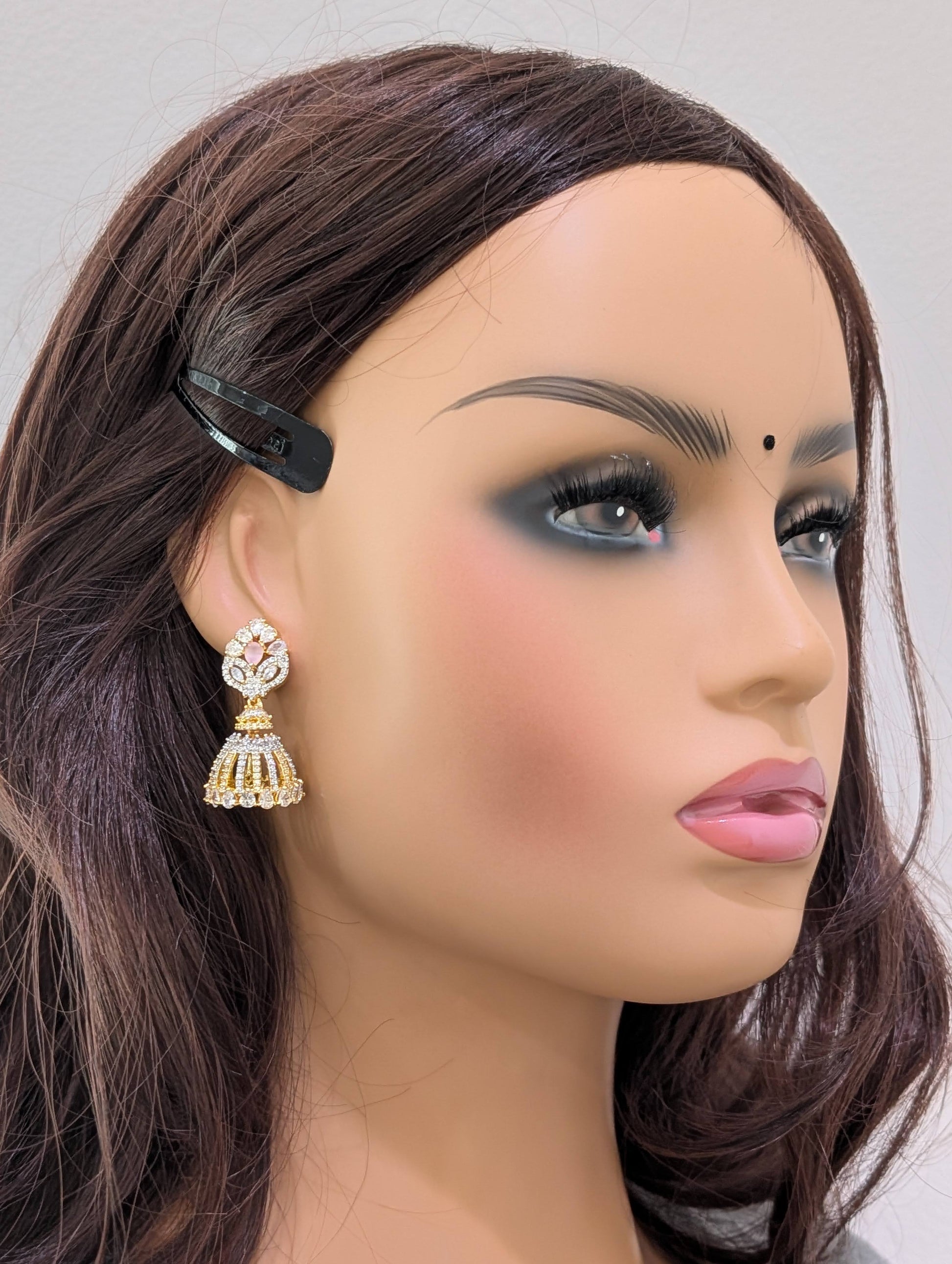 Leafy CZ Jhumka Earrings - Simpliful