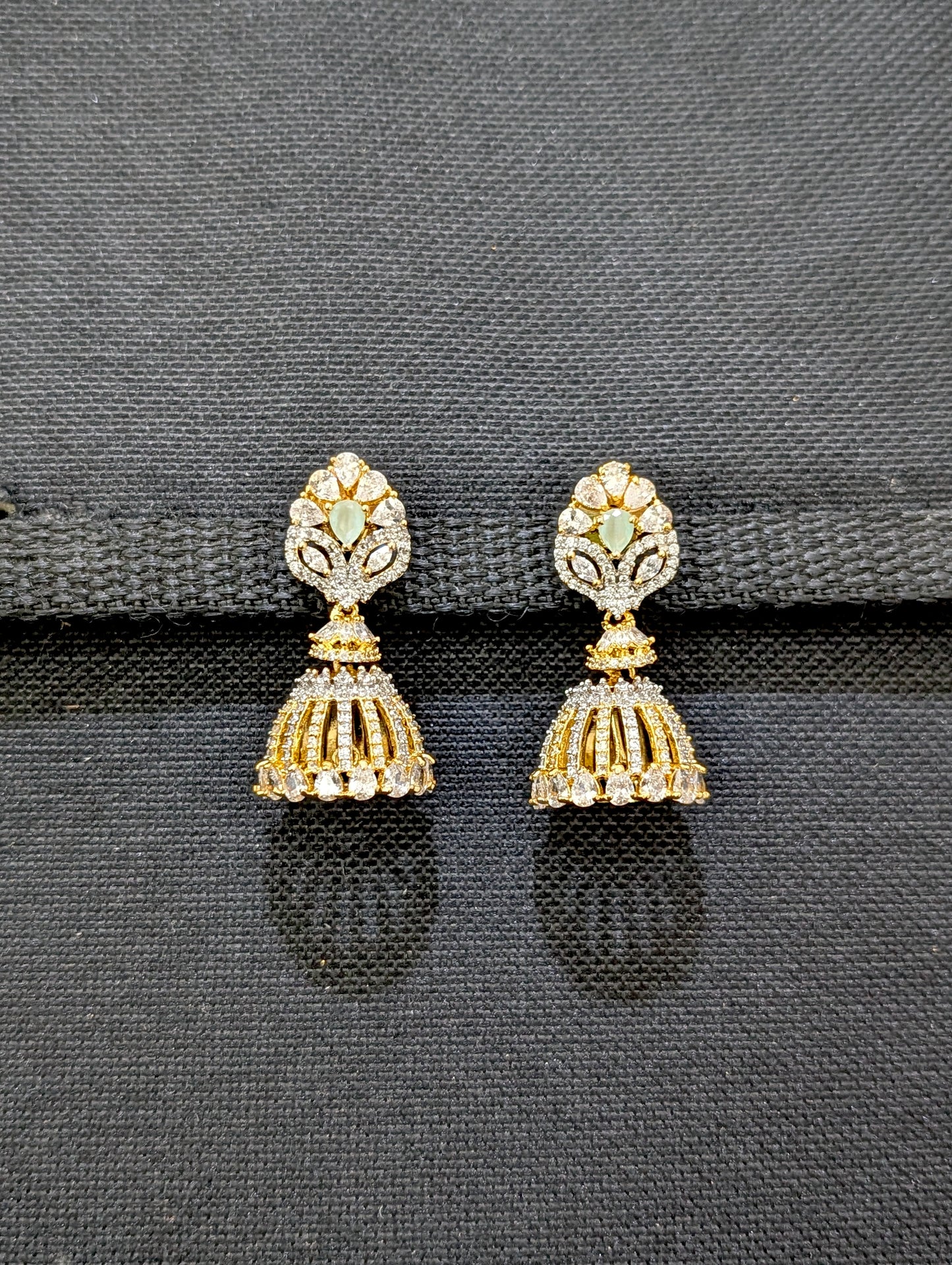 Leafy CZ Jhumka Earrings - Simpliful