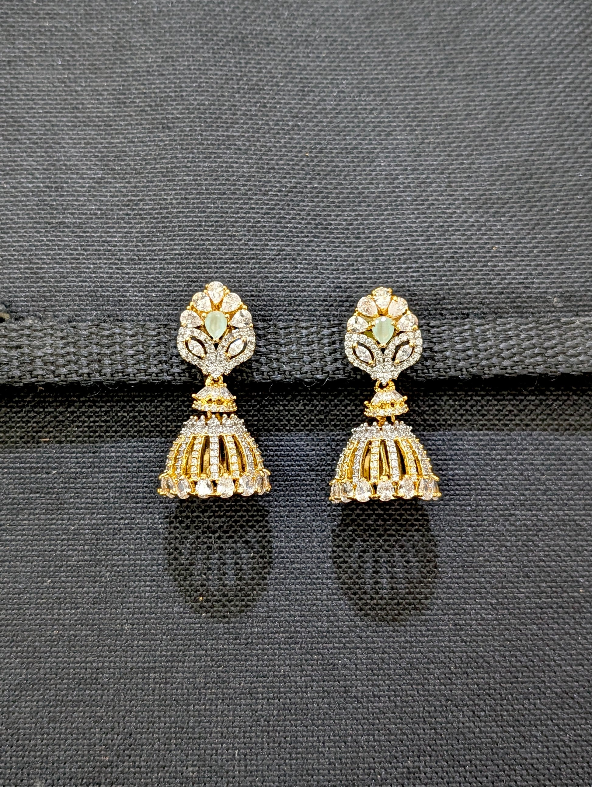 Leafy CZ Jhumka Earrings - Simpliful