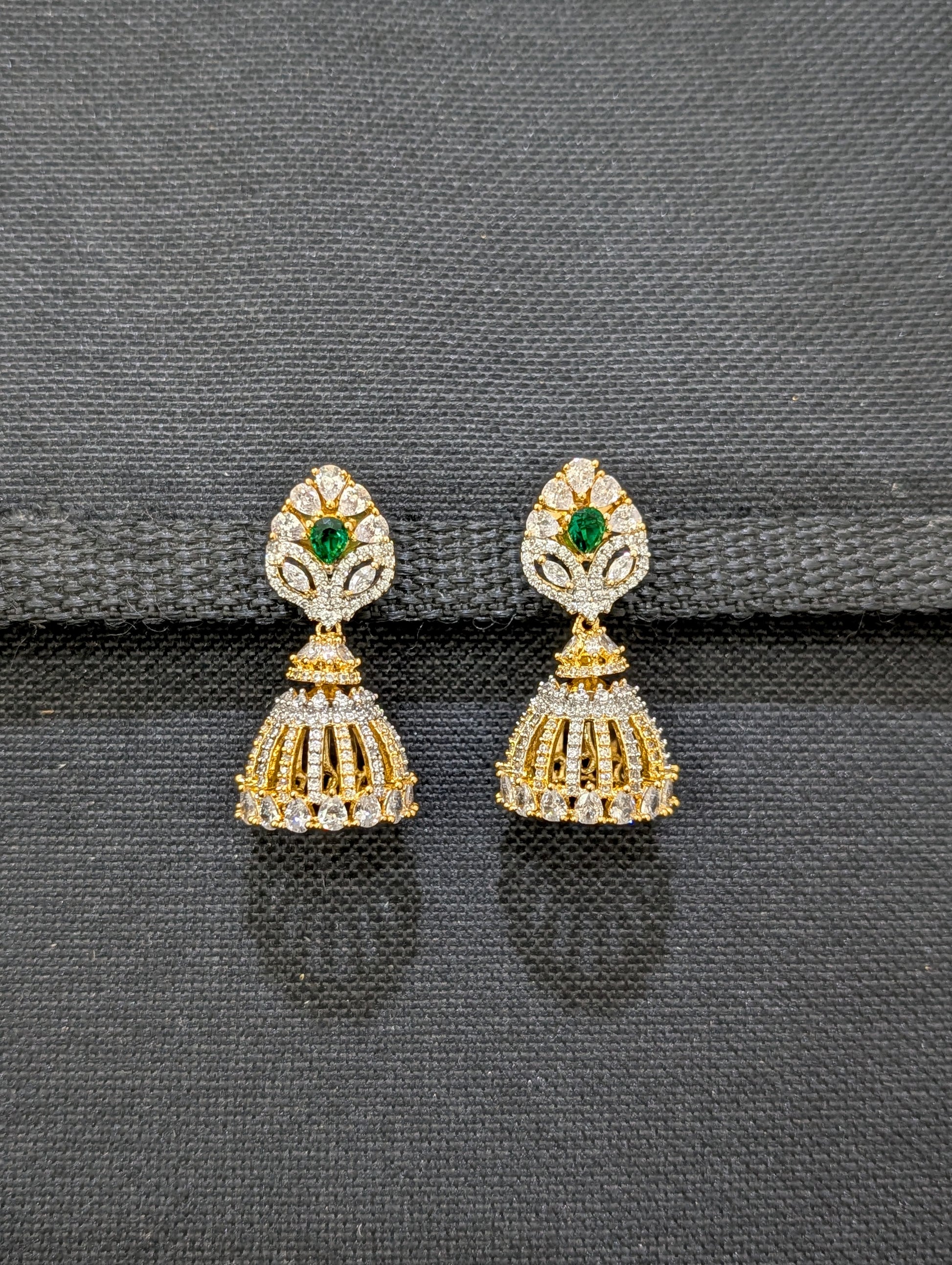 Leafy CZ Jhumka Earrings - Simpliful