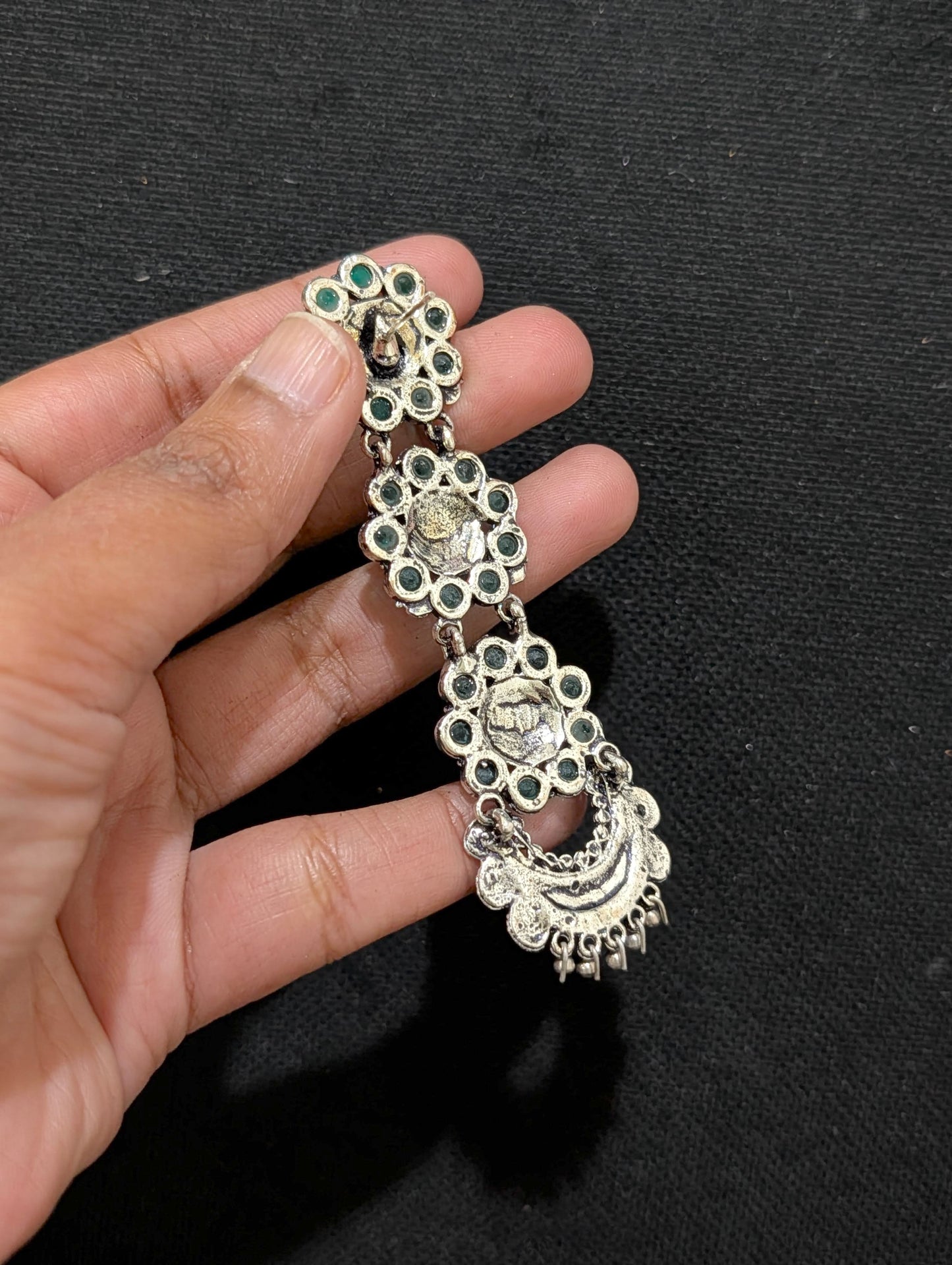 Triple flower linked arc design oxidized Dangle earrings - Simpliful