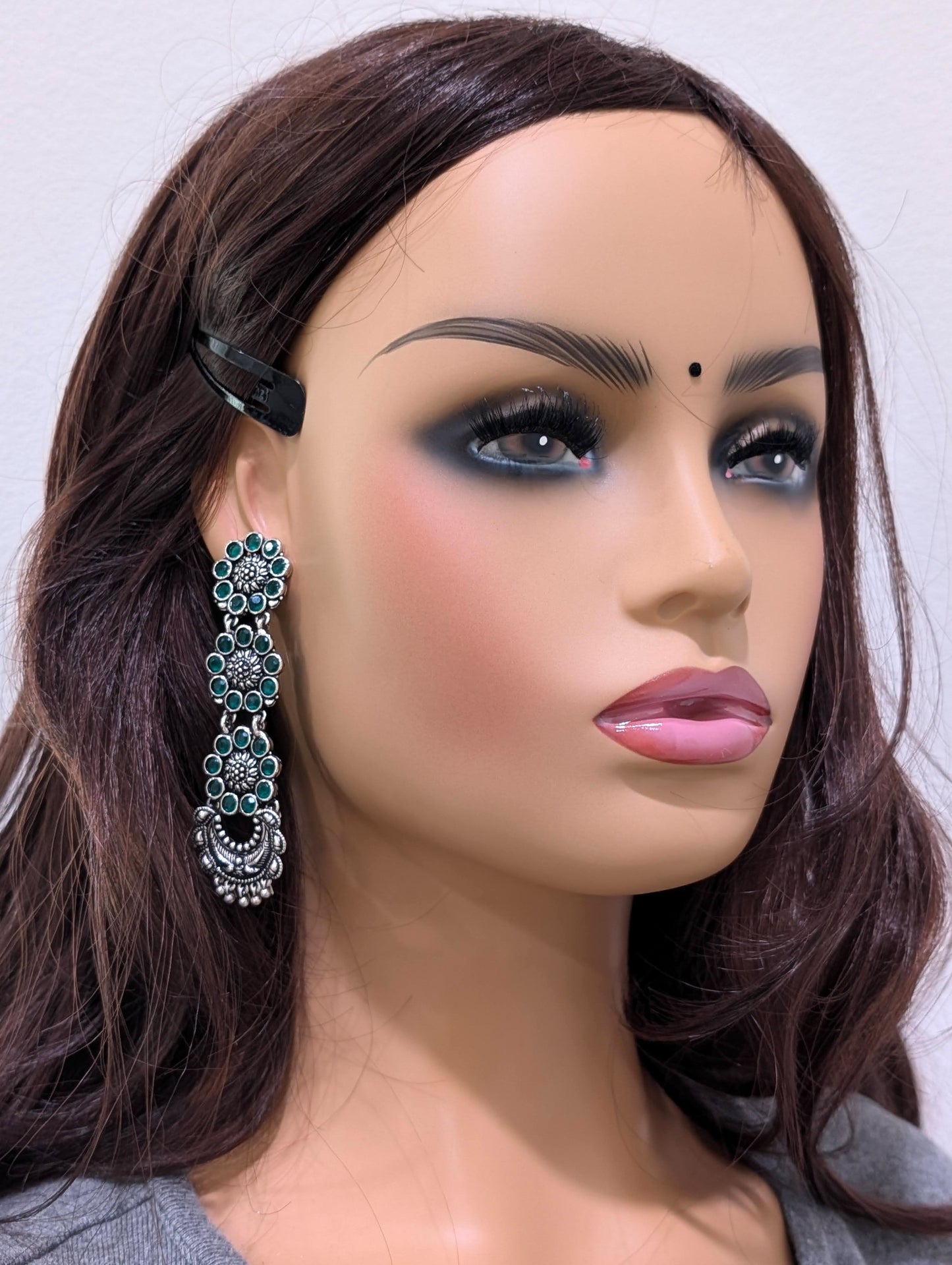 Triple flower linked arc design oxidized Dangle earrings - Simpliful