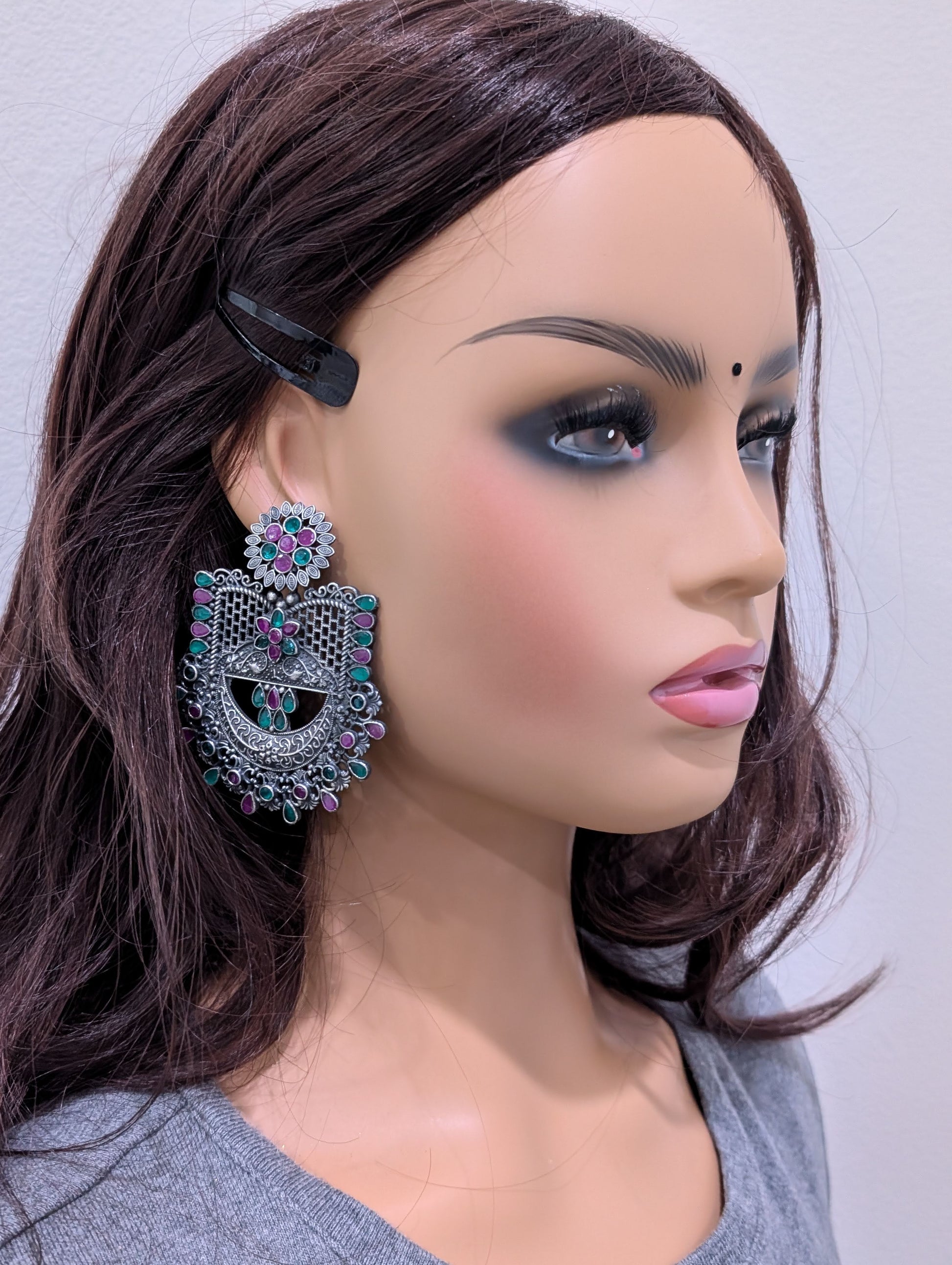 Silver look alike XL size CZ earrings - Simpliful