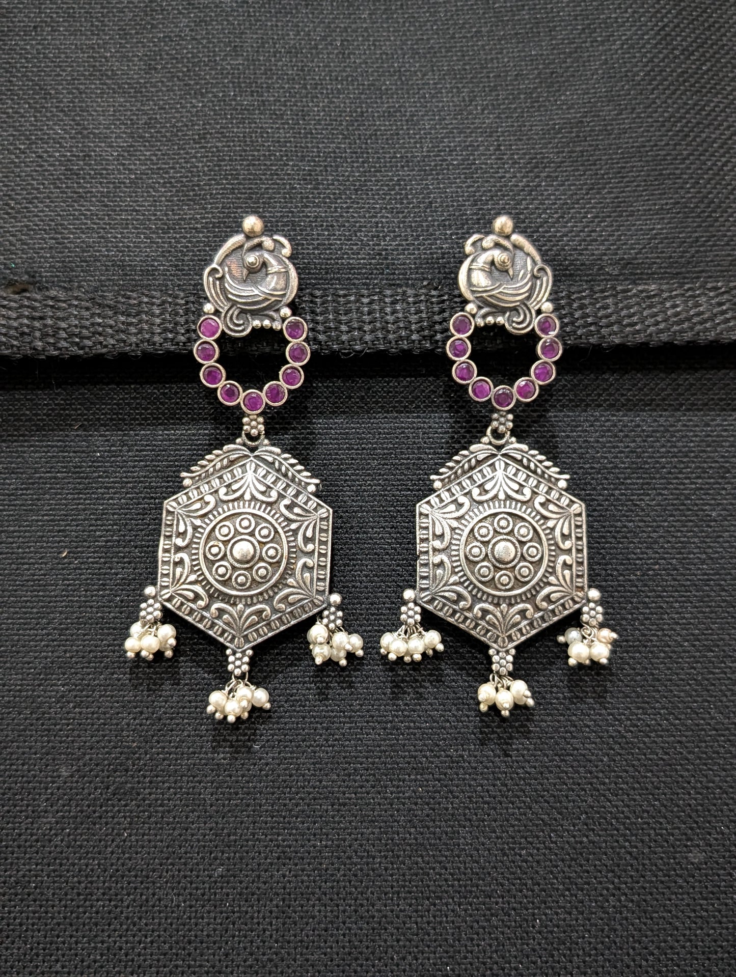 Peacock Rhombus design German silver Designer Earrings - Simpliful