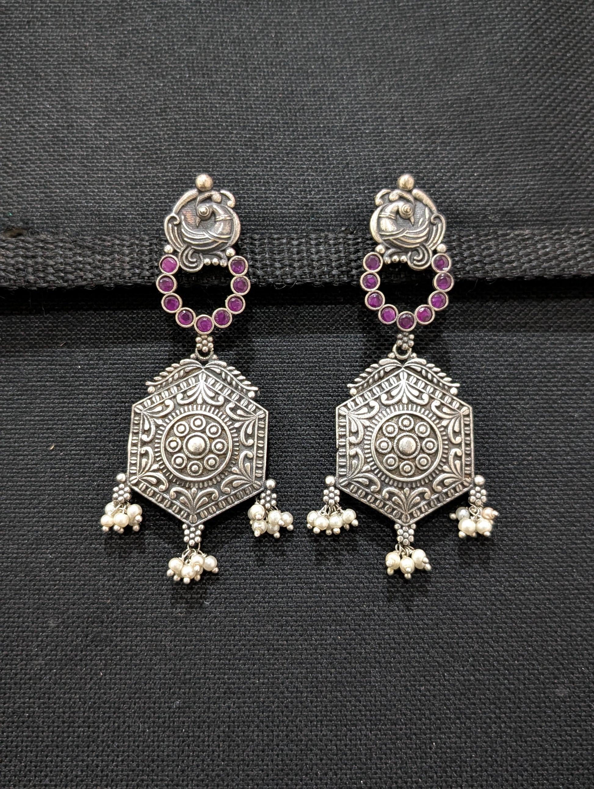 Peacock Rhombus design German silver Designer Earrings - Simpliful