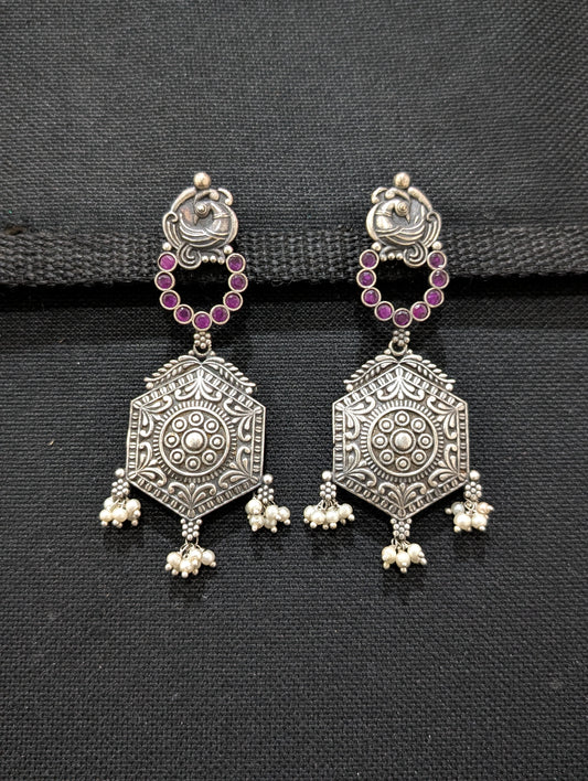 Peacock Rhombus design German silver Designer Earrings - Simpliful