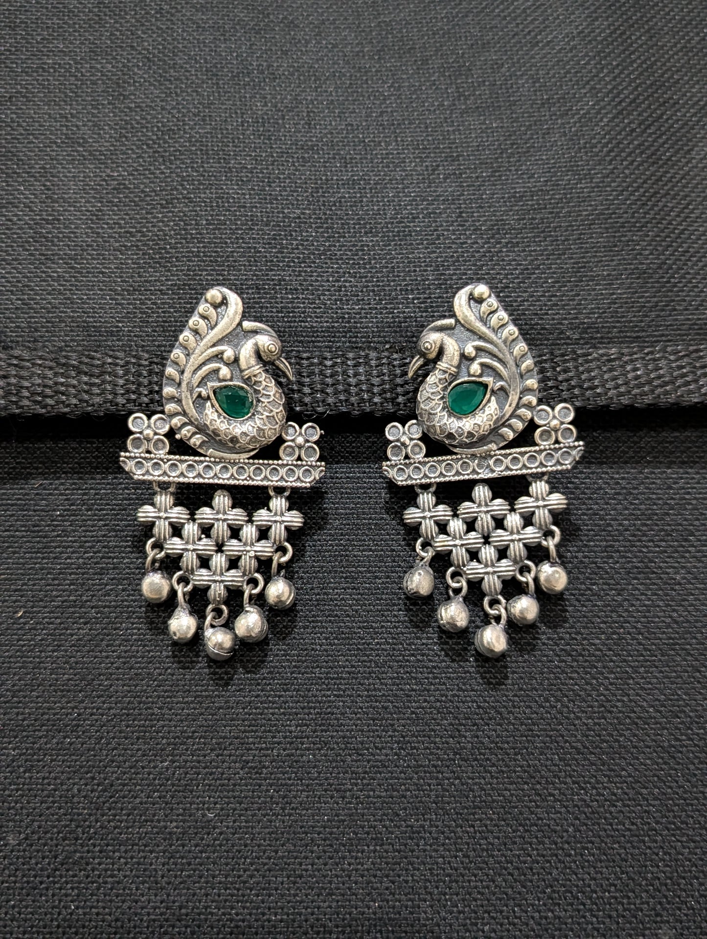 Bollywood style ghunghru bead hanging Peacock earrings - Simpliful