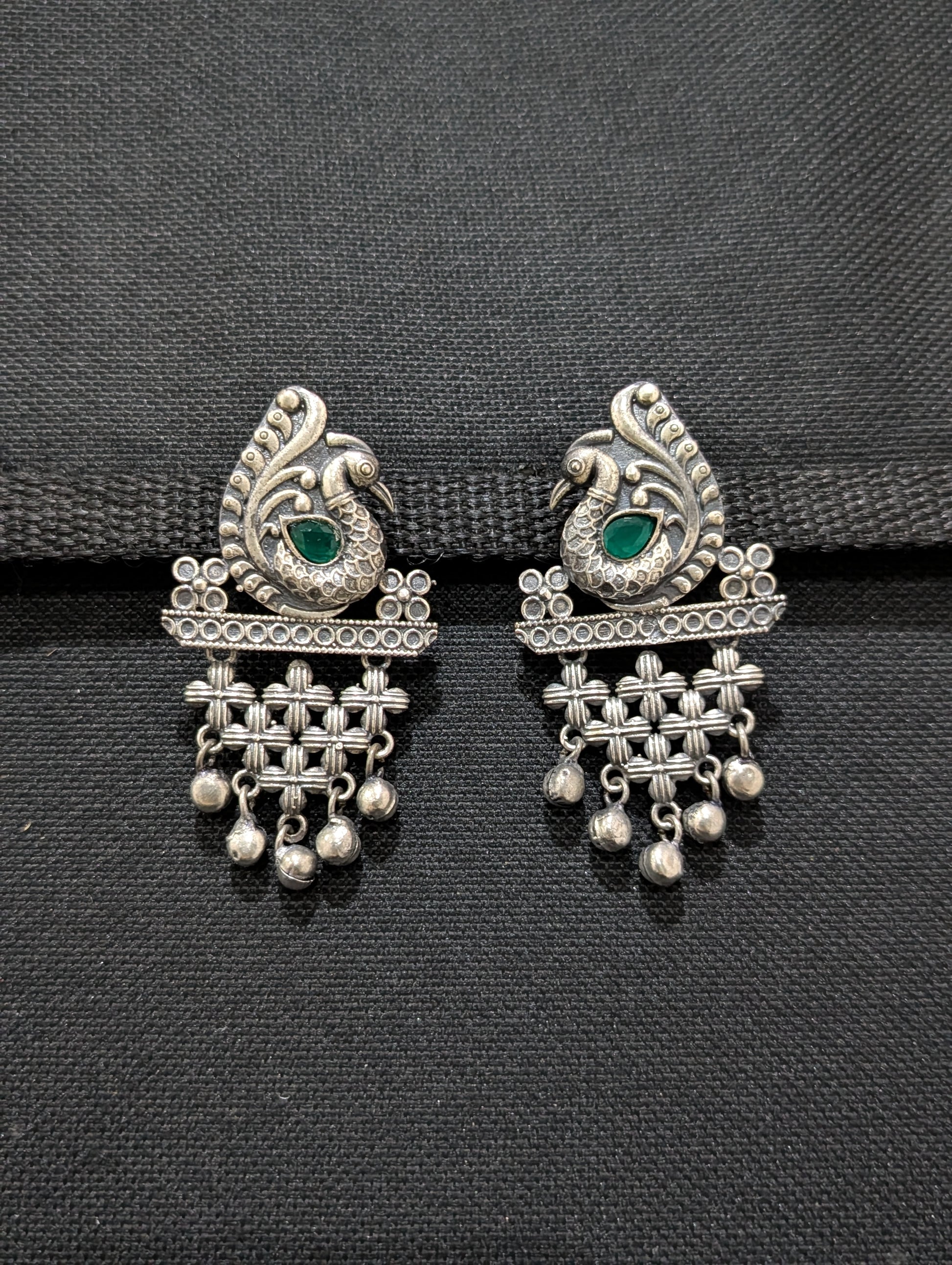 Bollywood style ghunghru bead hanging Peacock earrings - Simpliful