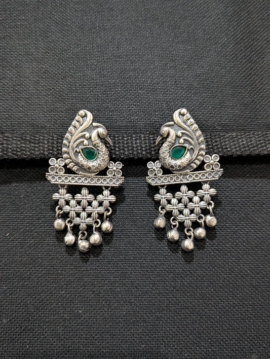 Bollywood style ghunghru bead hanging Peacock earrings - Simpliful