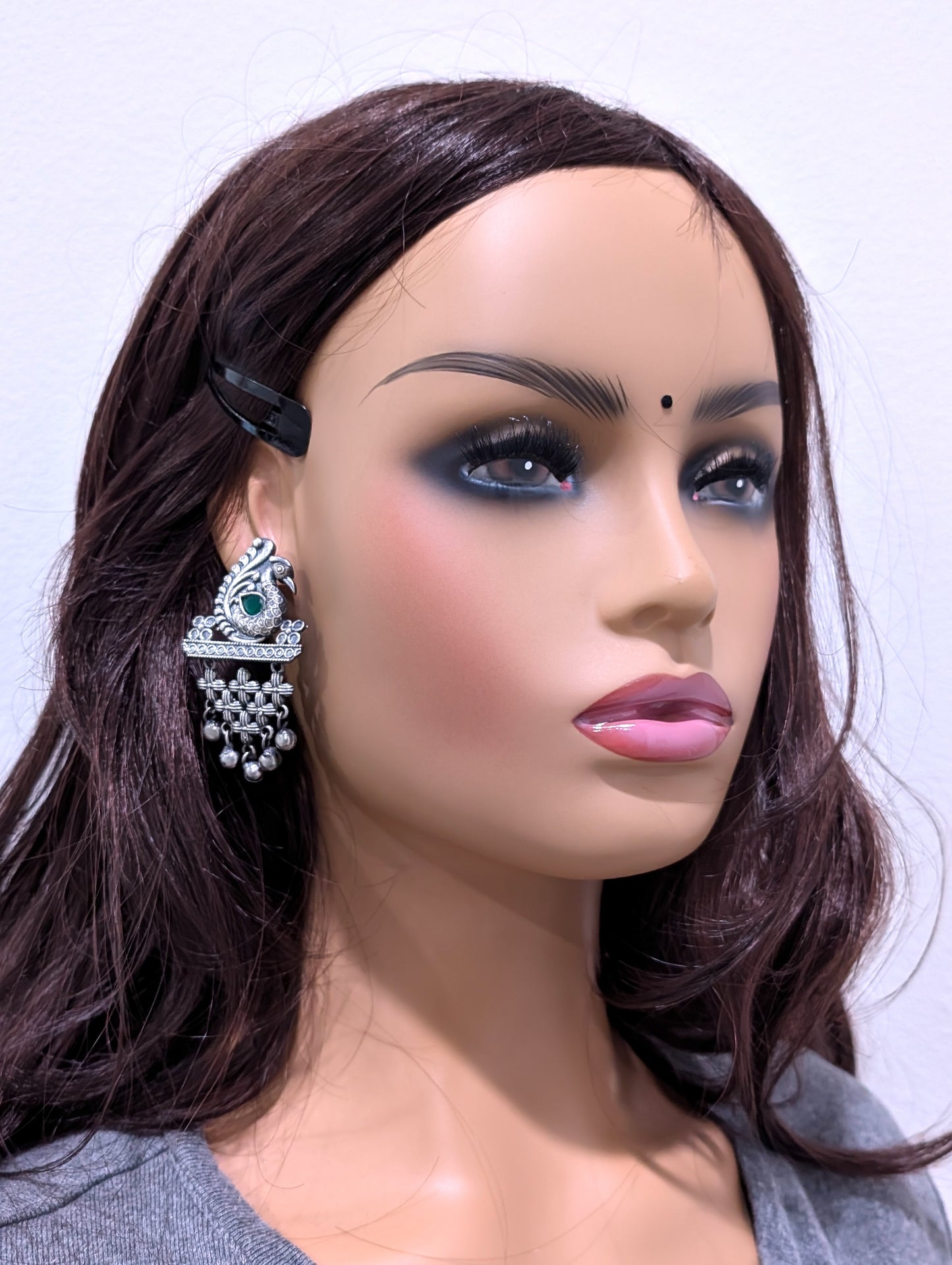 Bollywood style ghunghru bead hanging Peacock earrings - Simpliful