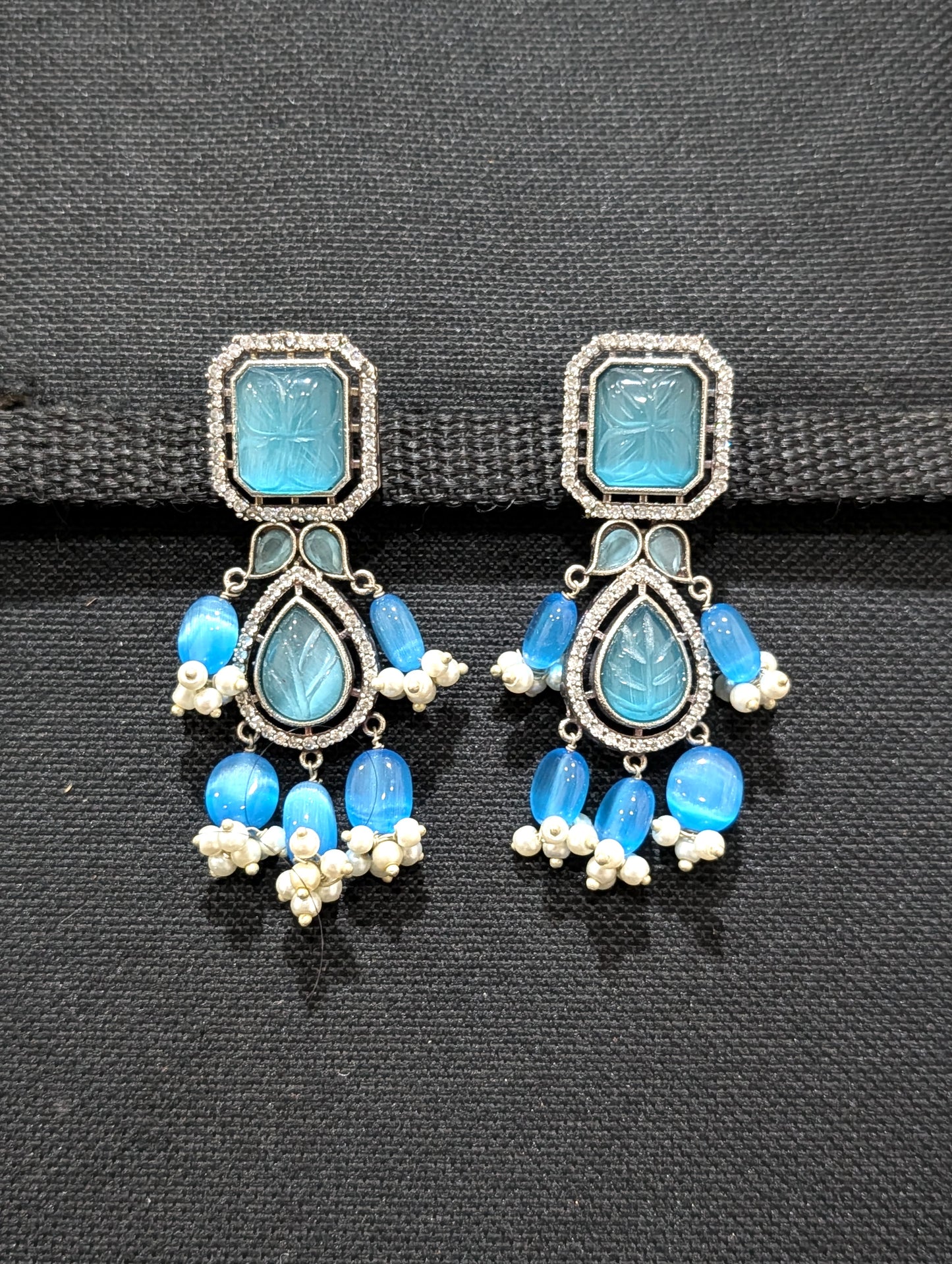 German Silver CZ Resin bead dangle Earrings - Simpliful