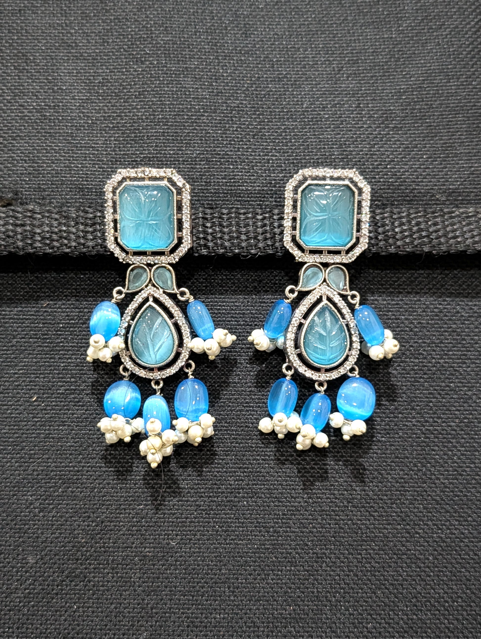 German Silver CZ Resin bead dangle Earrings - Simpliful