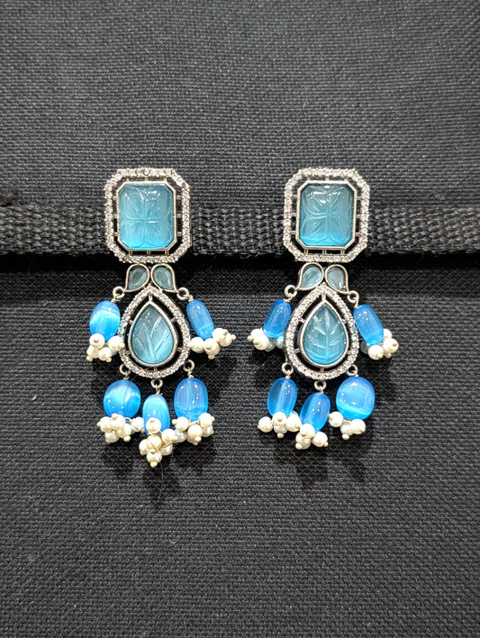 German Silver CZ Resin bead dangle Earrings - Simpliful