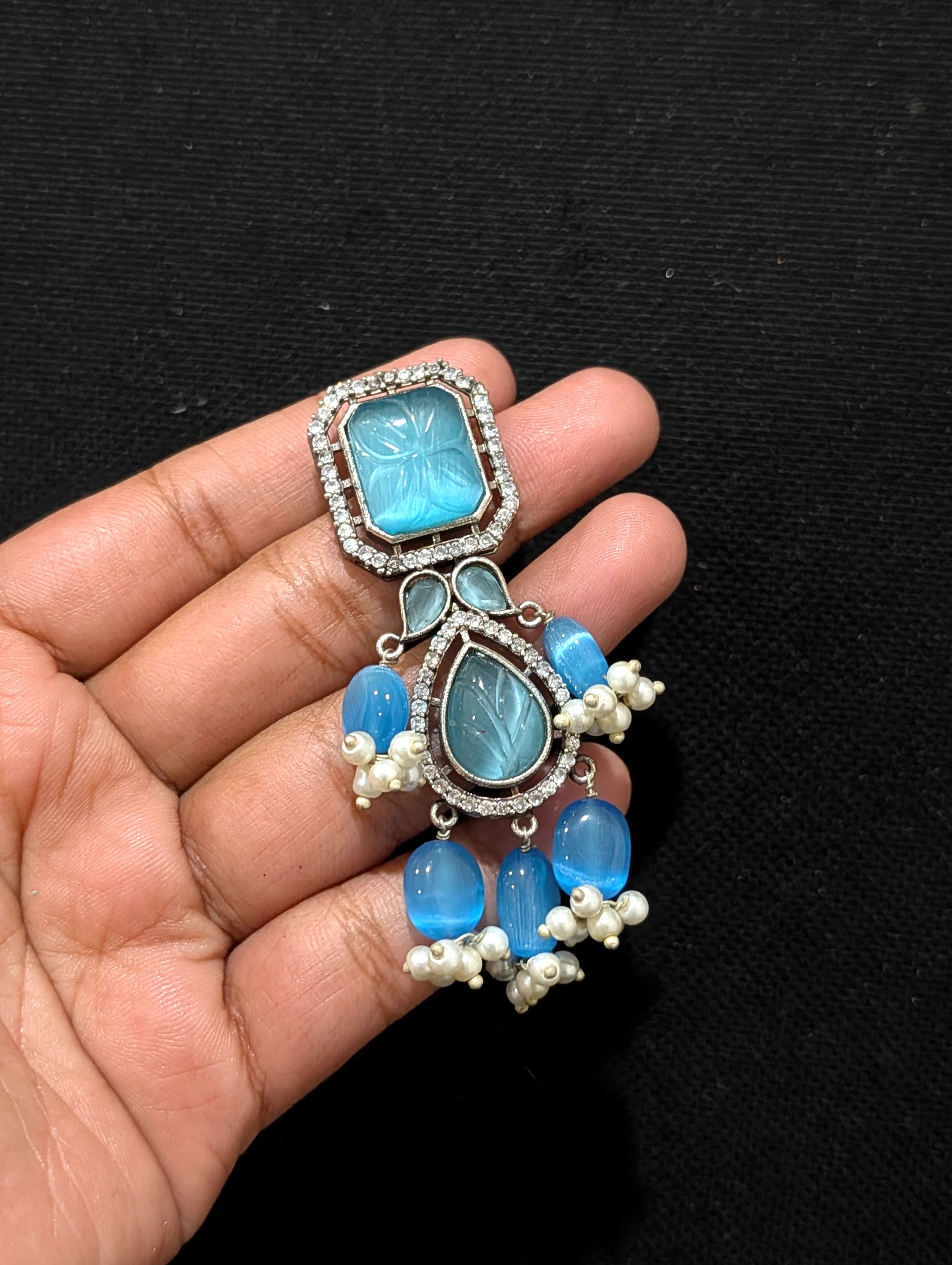 German Silver CZ Resin bead dangle Earrings - Simpliful