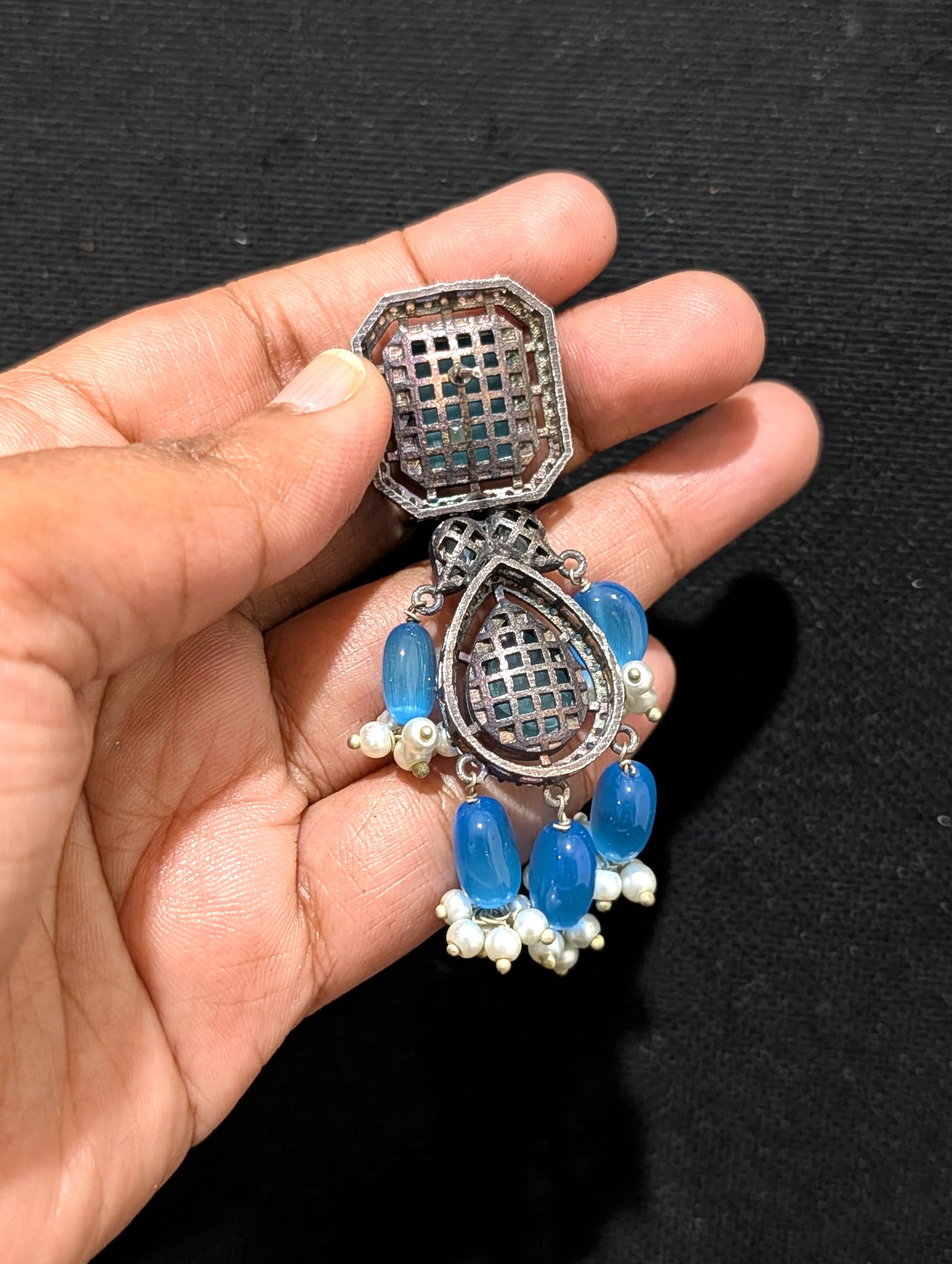 German Silver CZ Resin bead dangle Earrings - Simpliful