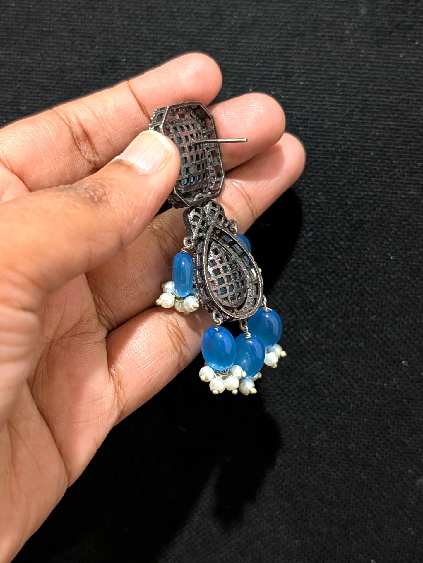 German Silver CZ Resin bead dangle Earrings - Simpliful
