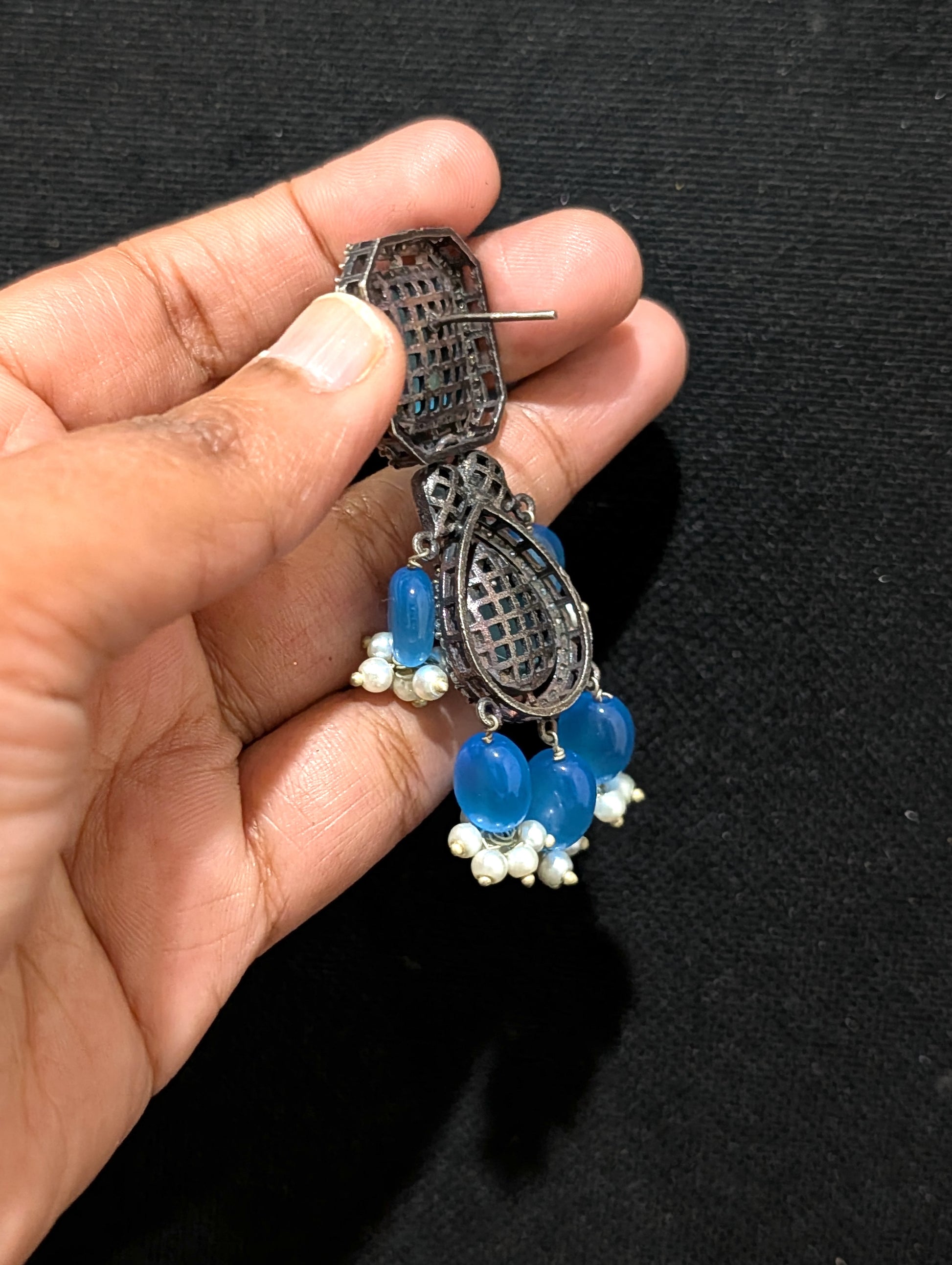 German Silver CZ Resin bead dangle Earrings - Simpliful