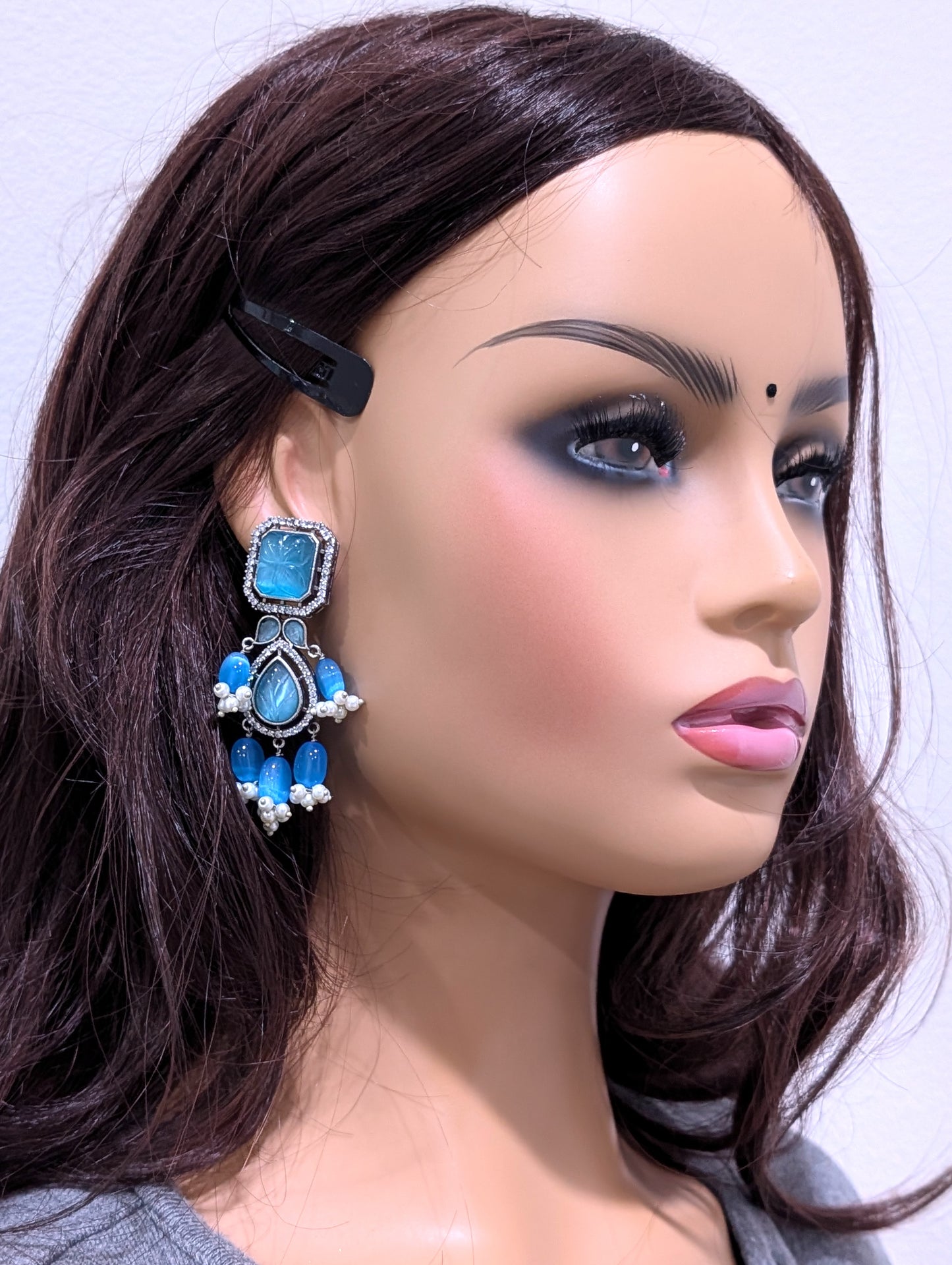 German Silver CZ Resin bead dangle Earrings - Simpliful