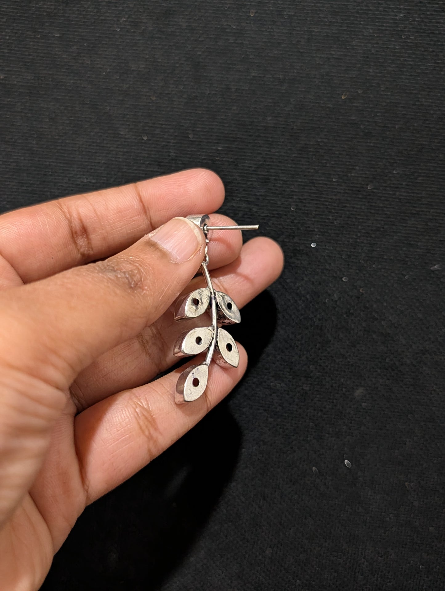 Leaf design CZ stone silver plated earrings - Simpliful