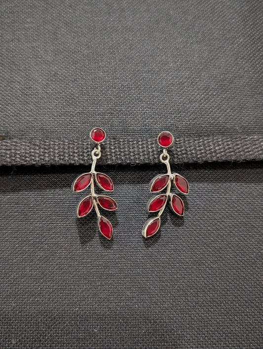 Leaf design CZ stone silver plated earrings - Simpliful