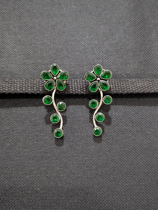 Flower design CZ stone silver plated earrings