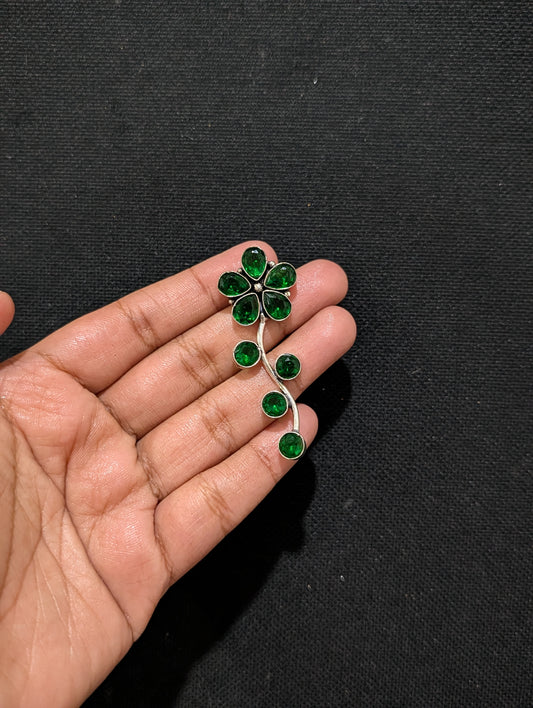 Flower design CZ stone silver plated earrings