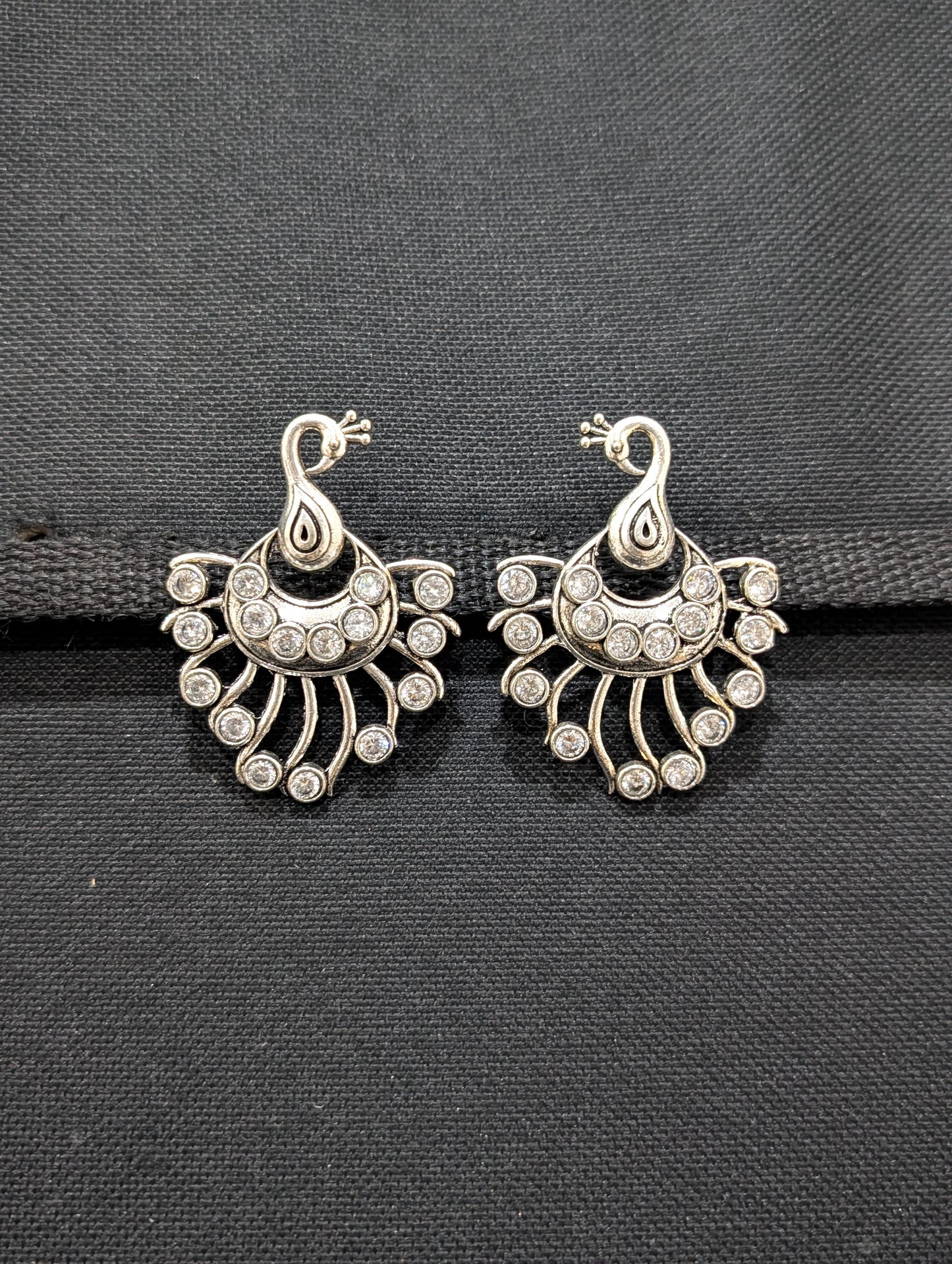 Peacock design Bright silver polki stone Large stud earrings - Simpliful