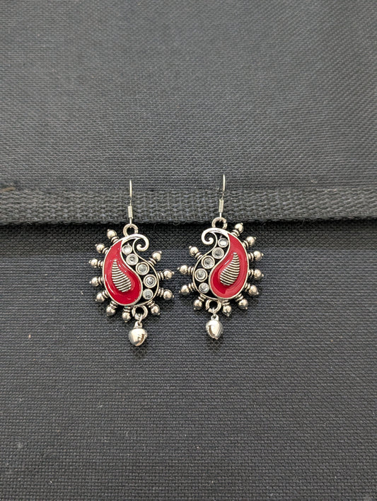 Mango design Silver plated Enamel Hook drop Earrings