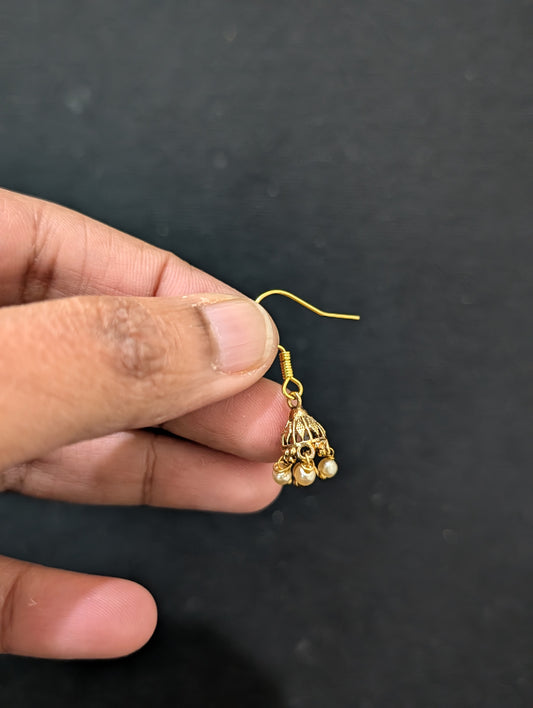 Gold plated mini hook drop Jhumka Earrings