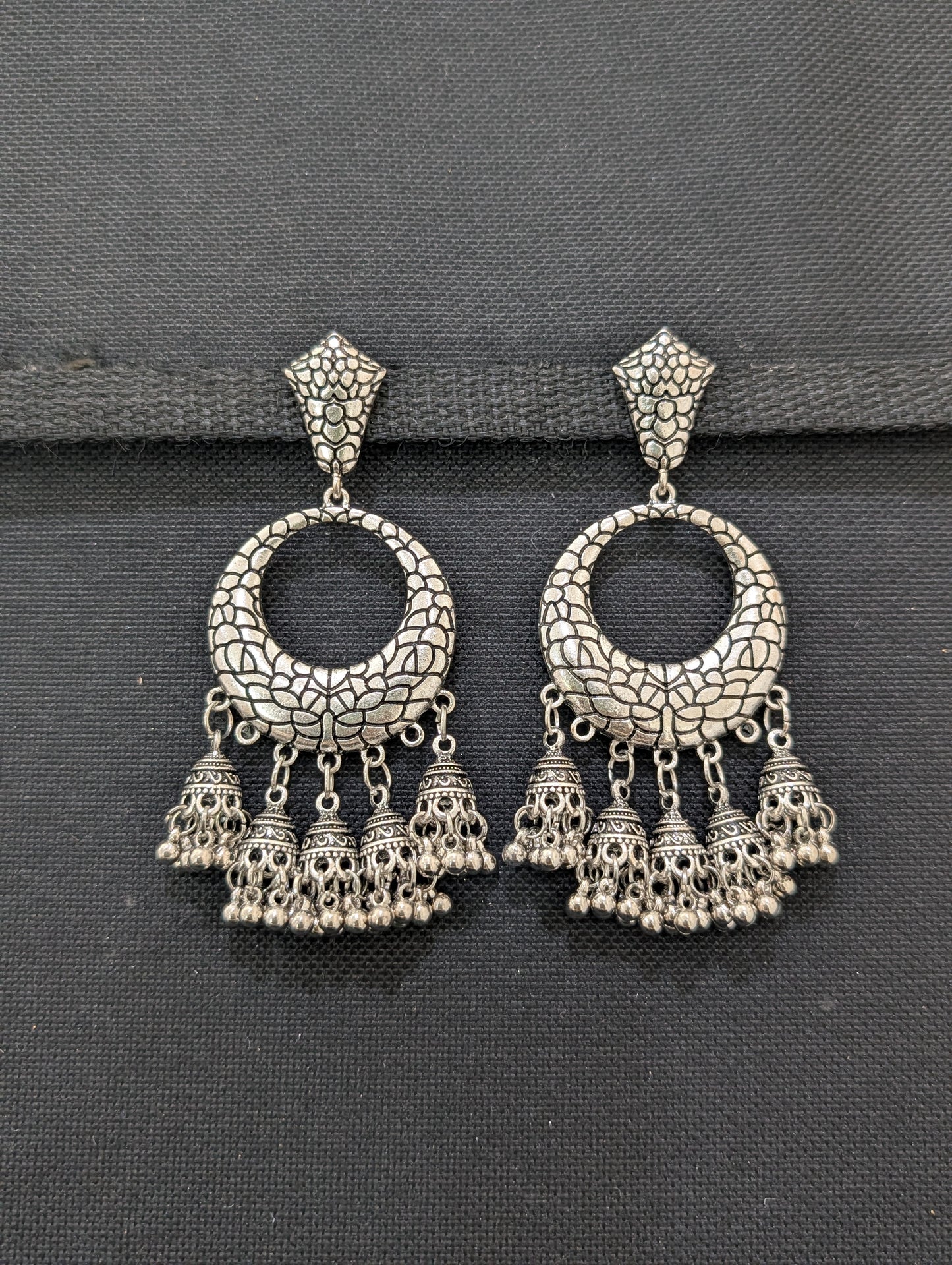 Multiple jhumka hanging Oxidized Silver Long earrings - 3 different designs - Simpliful
