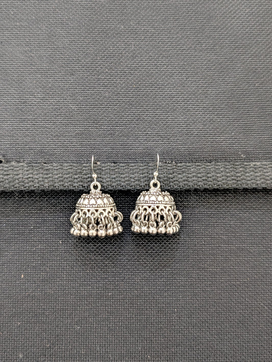 Bright silver small hook drop jhumka Earrings
