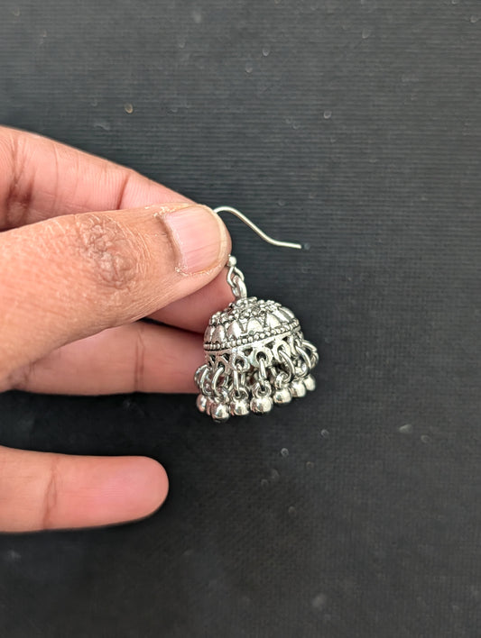 Bright silver small hook drop jhumka Earrings