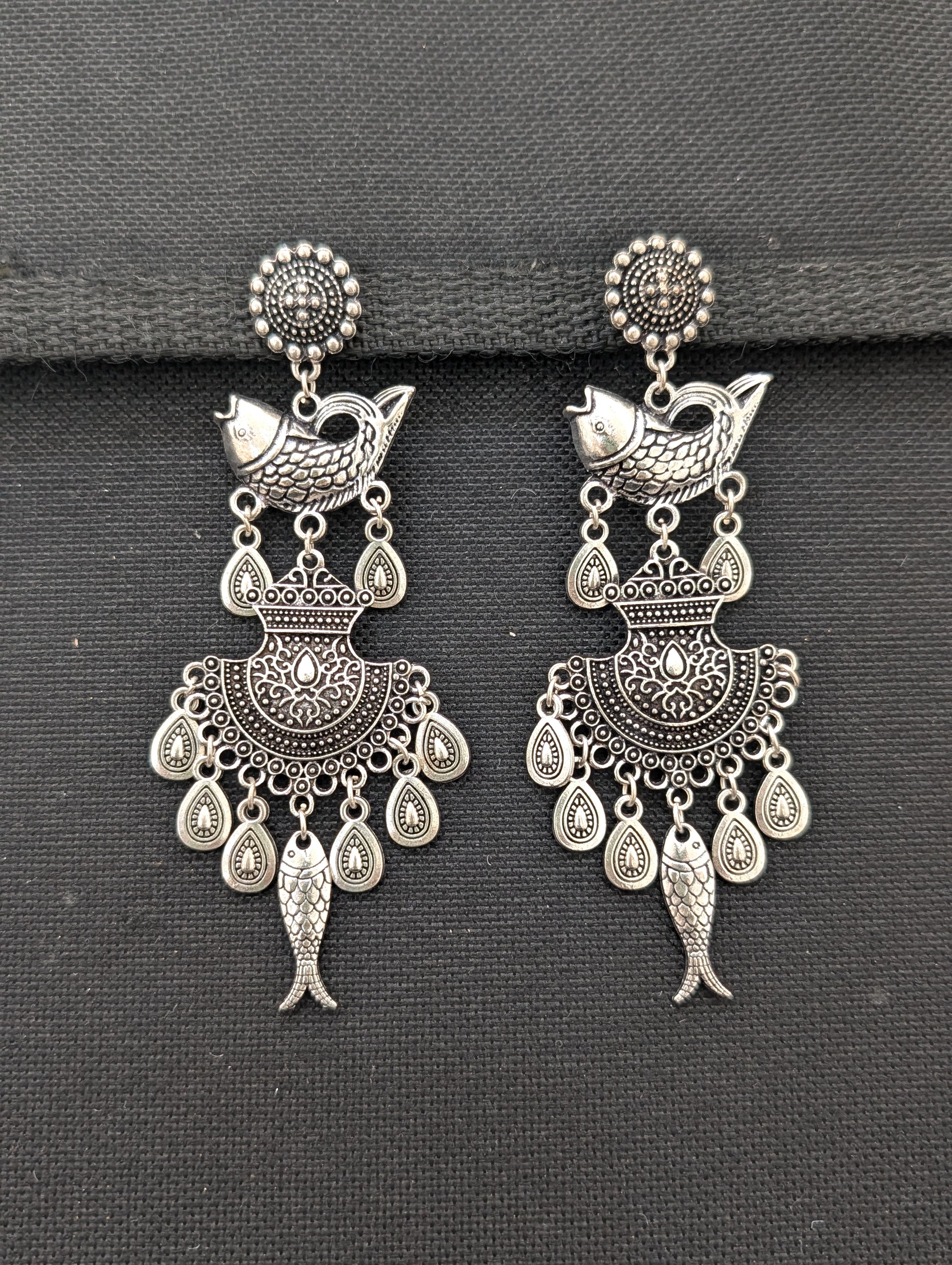 Funky Oxidized Silver Long earrings - Simpliful