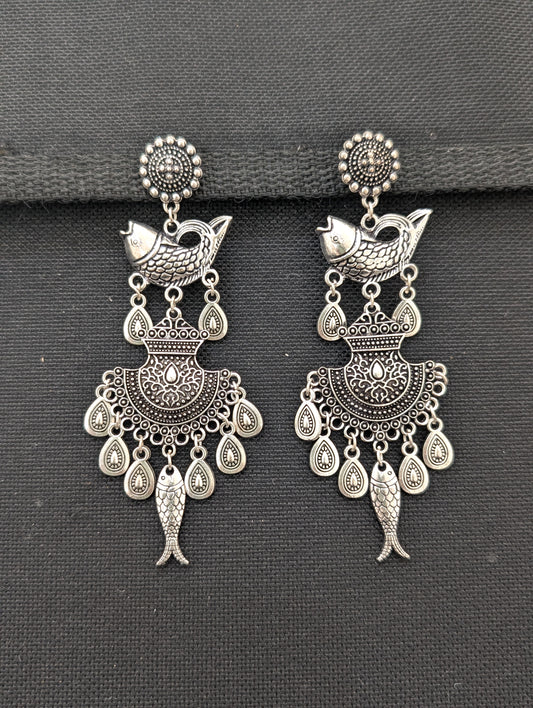 Funky Oxidized Silver Long earrings - Simpliful